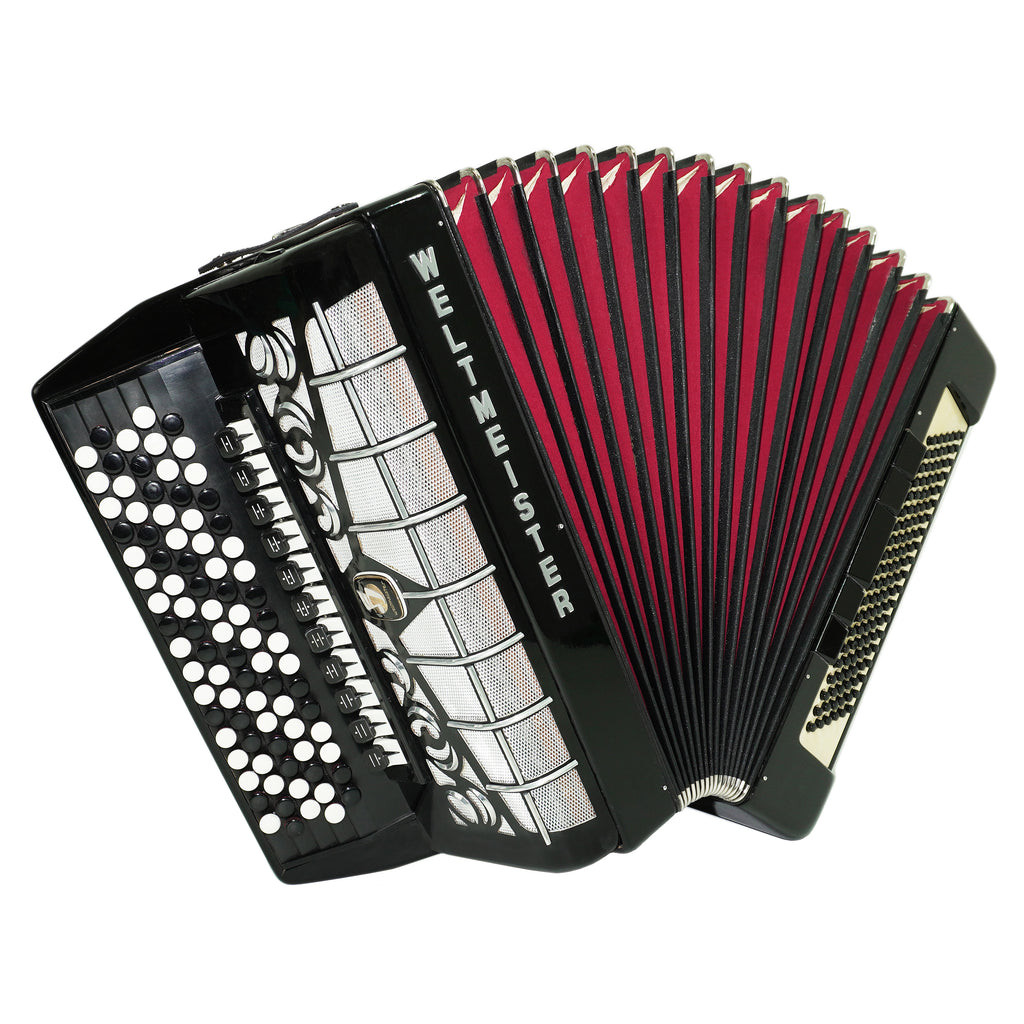 Vintage Weltmeister Grandina Button Accordion 120 Bass, made in Germany, 5 Row Bayan B Griff, Straps and Case, 2707