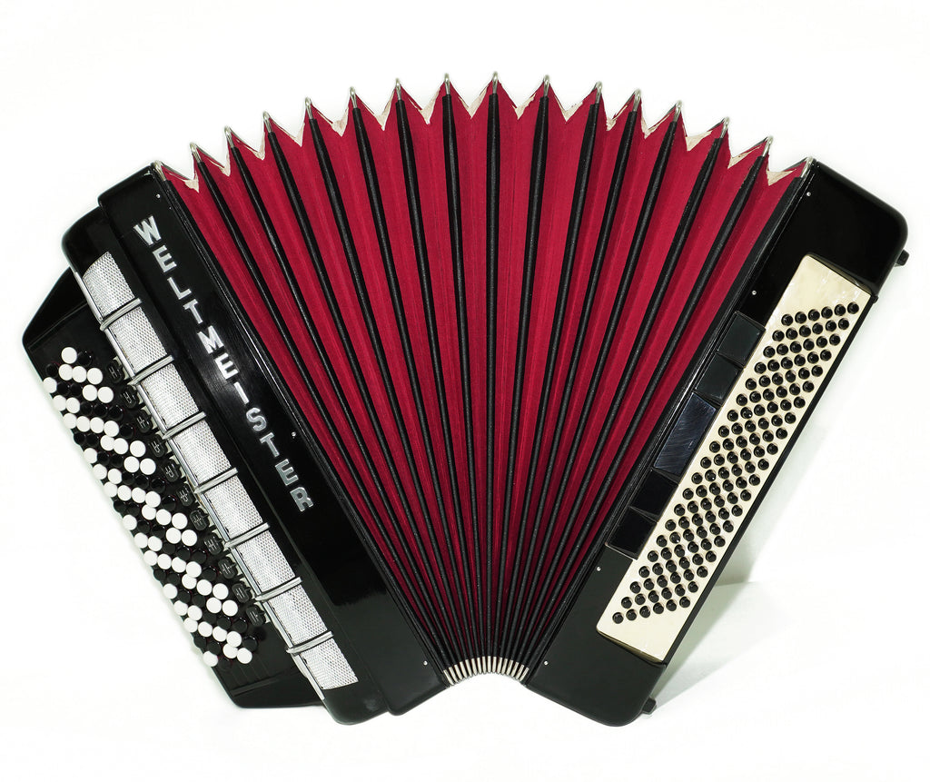 Vintage Weltmeister Grandina Button Accordion 120 Bass, made in Germany, 5 Row Bayan B Griff, Straps and Case, 2707