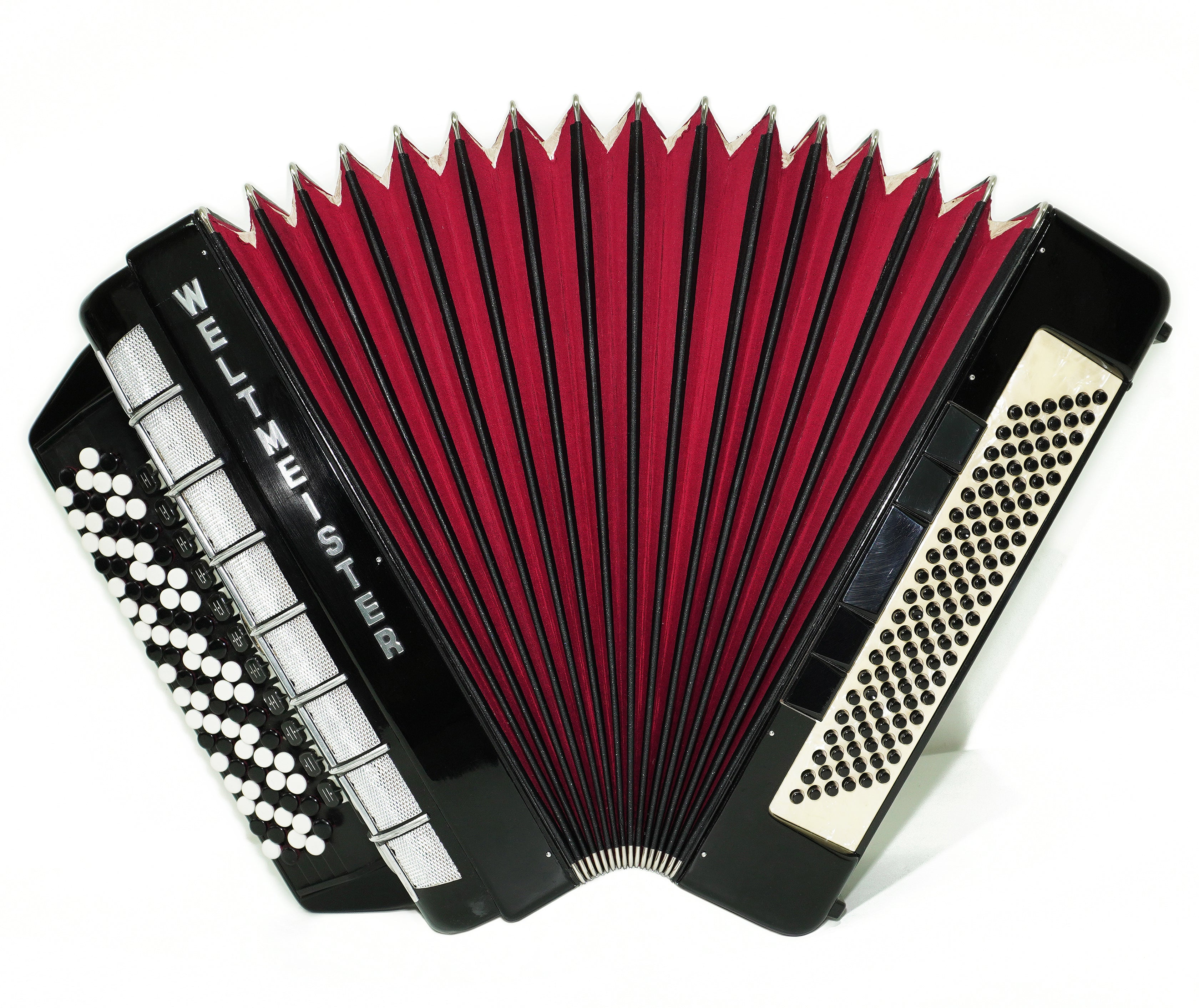 Vintage Weltmeister Grandina Button Accordion 120 Bass, made in Germany, 5 Row Bayan B Griff, Straps and Case, 2707