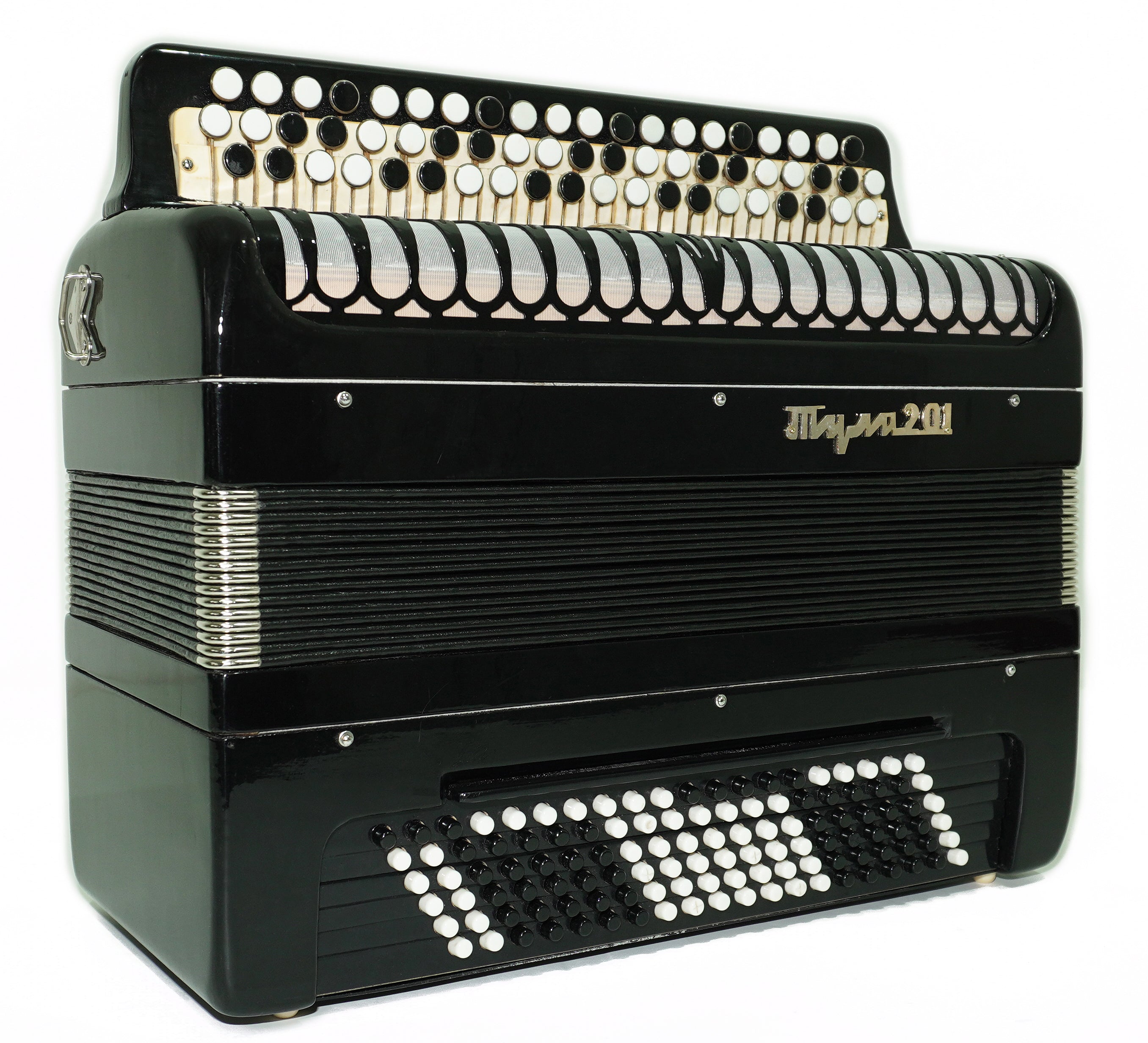 Converter Russian Bayan Free Bass Stradella Tula 201 Button Accordion with New Straps, Great Concert Accordian Tulskiy Knopfakkordeon, 2710