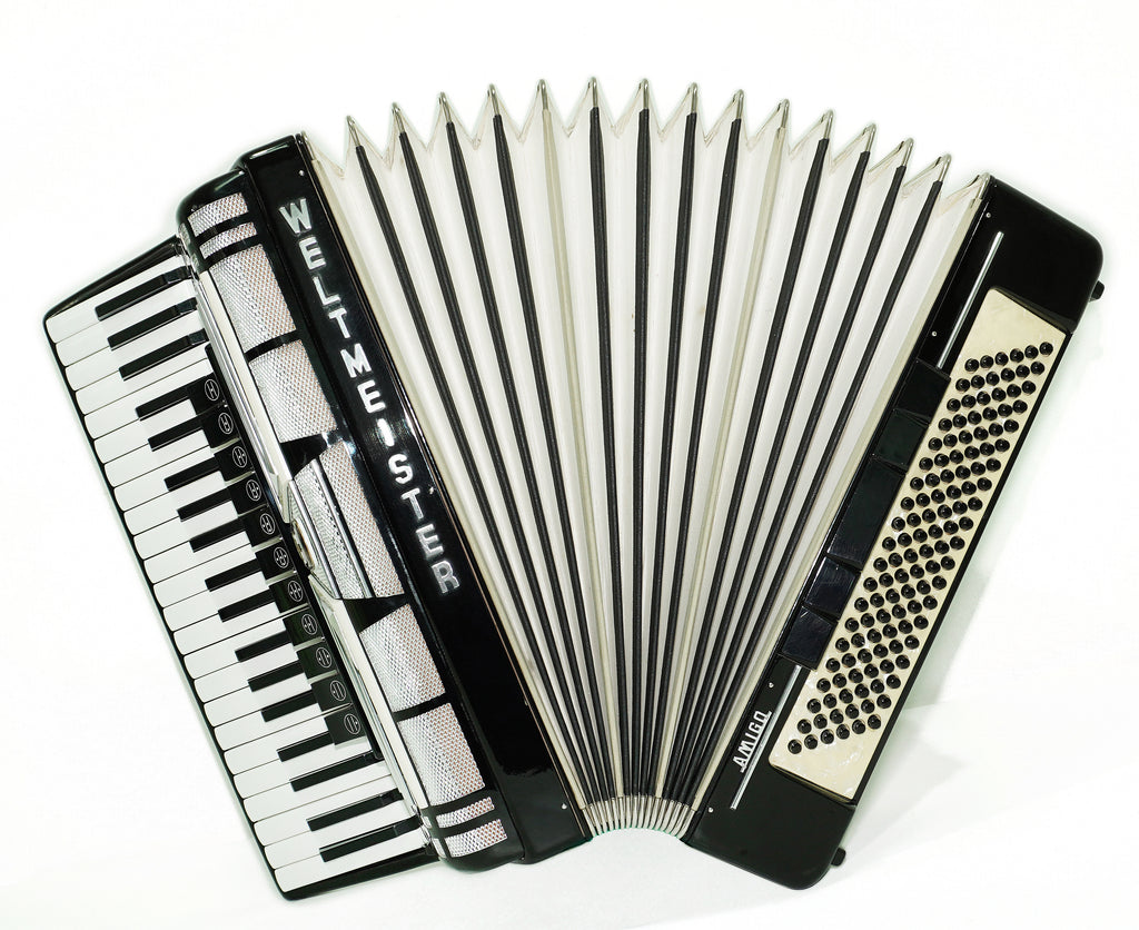 Weltmeister Amigo Accordion 120 Bass, German Full Size Keyboard Piano Accordian, New Straps and Soft Bag, 2713