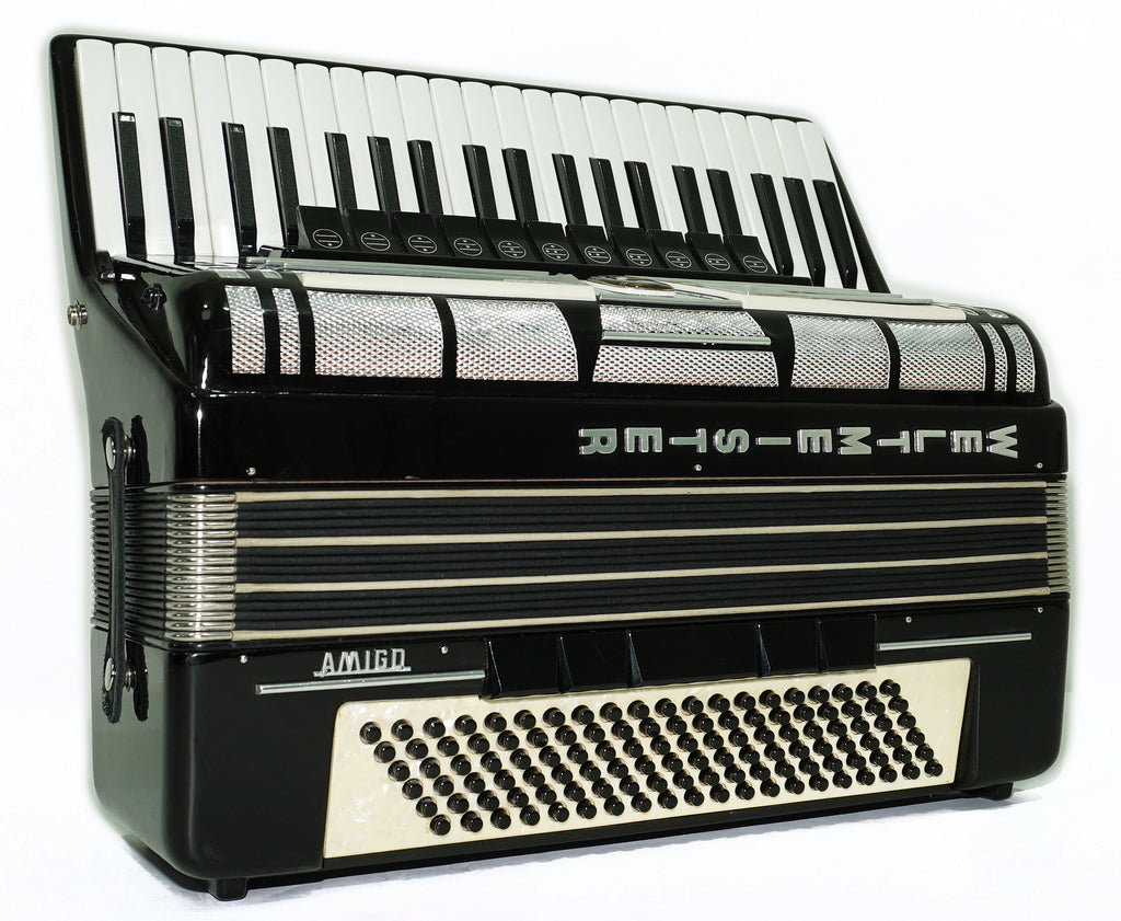 Weltmeister Amigo Accordion 120 Bass, German Full Size Keyboard Piano Accordian, New Straps and Soft Bag, 2713