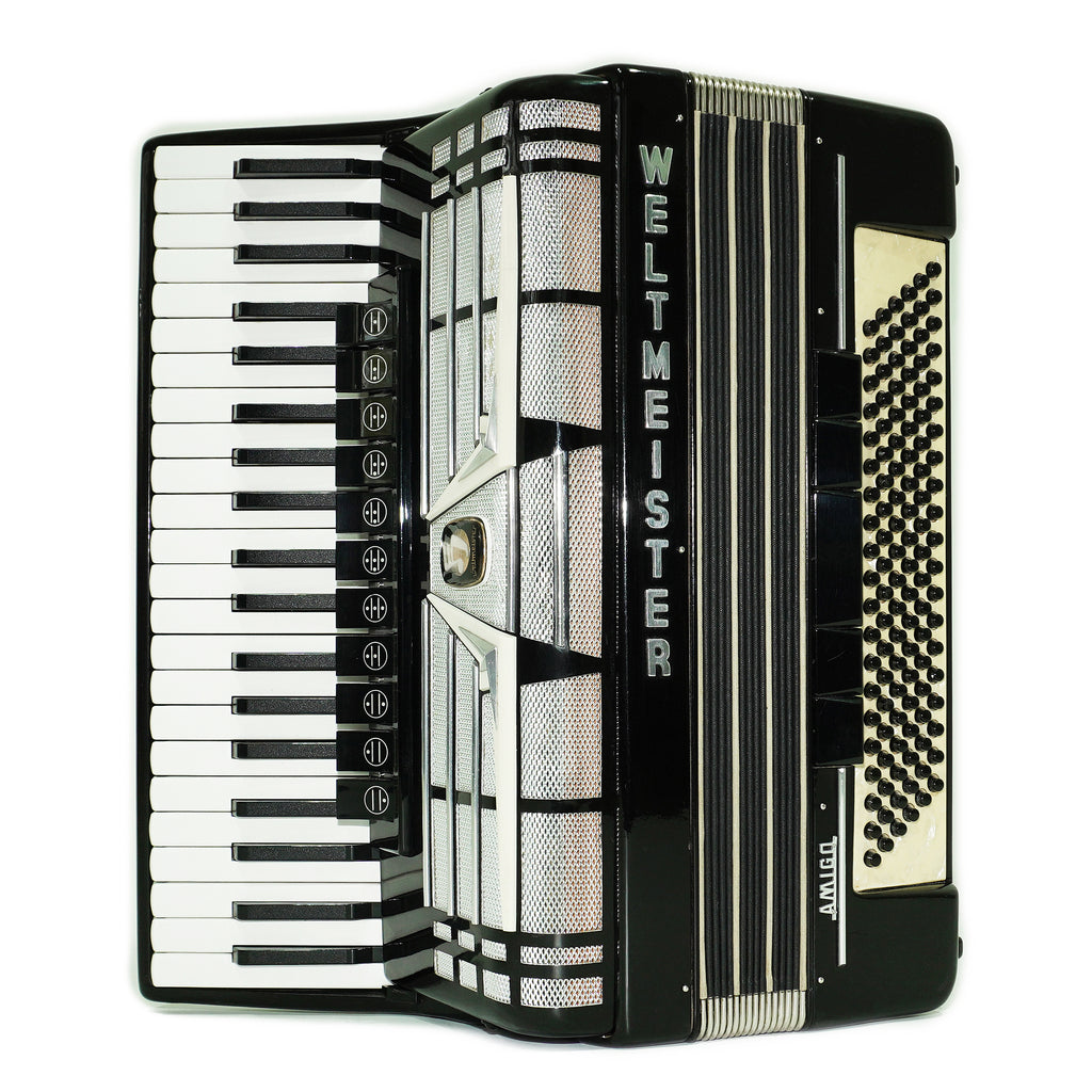 Weltmeister Amigo Accordion 120 Bass, German Full Size Keyboard Piano Accordian, New Straps and Soft Bag, 2713