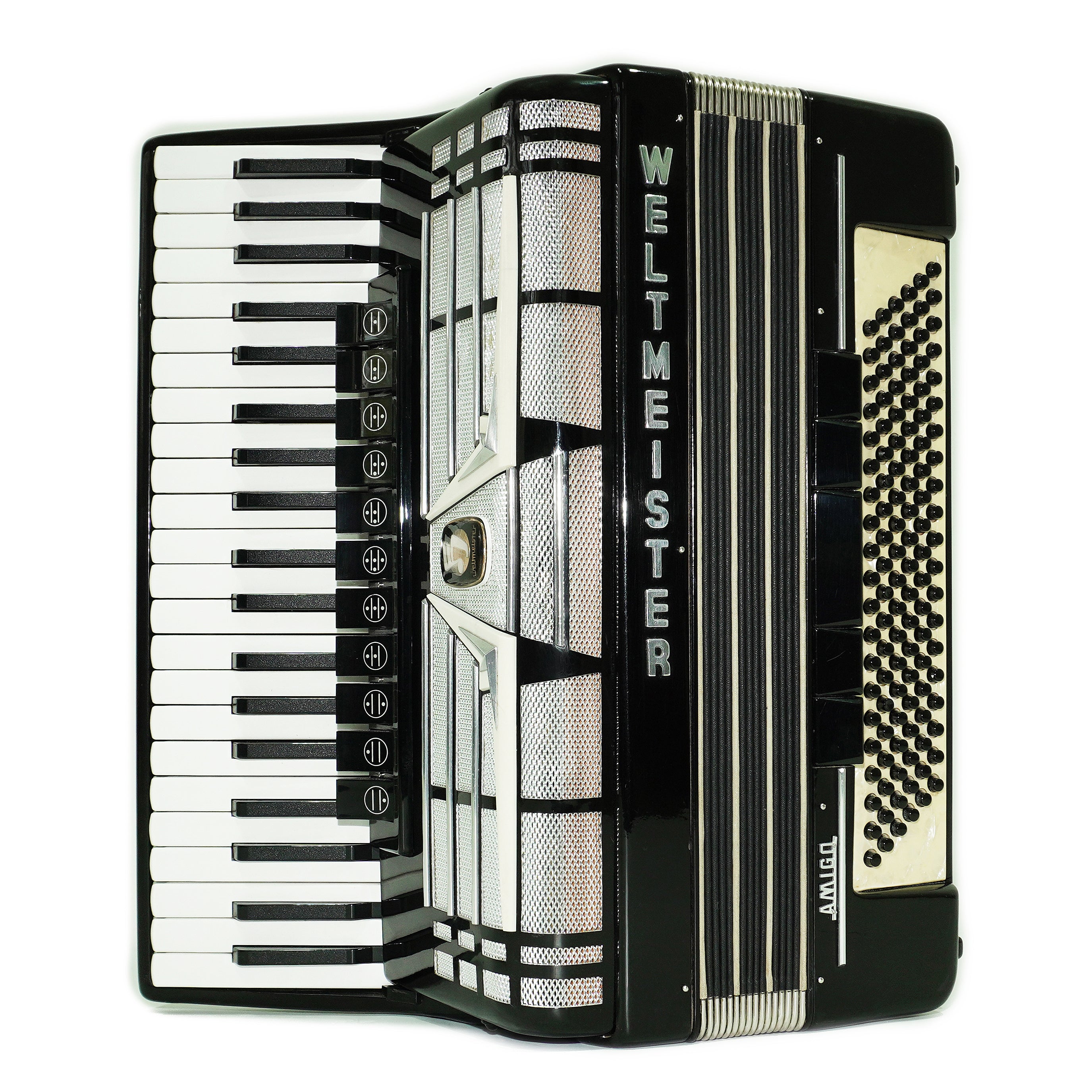 Weltmeister Amigo Accordion 120 Bass, German Full Size Keyboard Piano Accordian, New Straps and Soft Bag, 2713