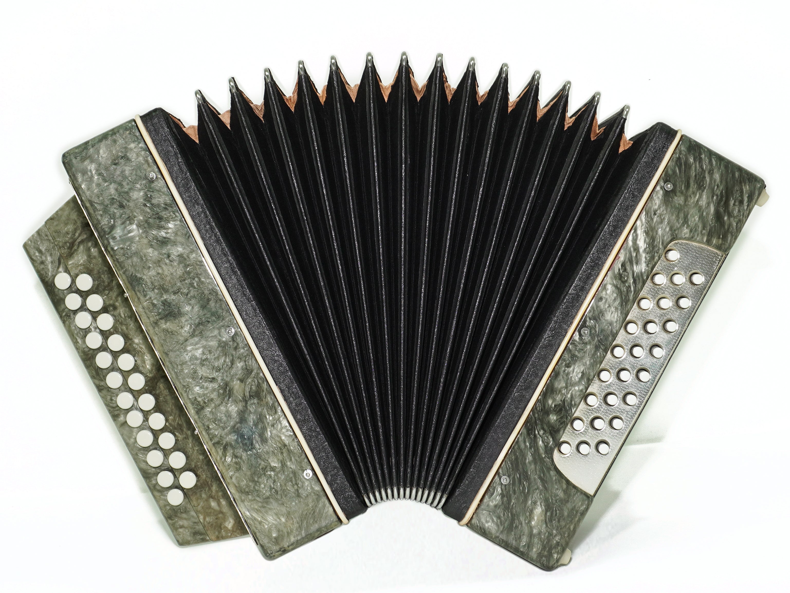 Folk Bayan Garmon Ukraine Marichka, Vintage Button Accordion Harmonica, 23x25 Squeezebox, Old Garmoshka in Tune, 2731