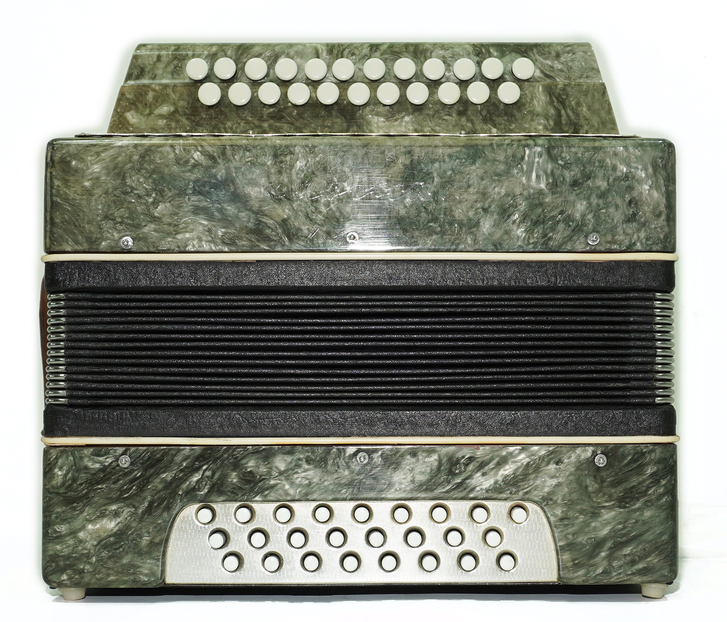 Folk Bayan Garmon Ukraine Marichka, Vintage Button Accordion Harmonica, 23x25 Squeezebox, Old Garmoshka in Tune, 2731