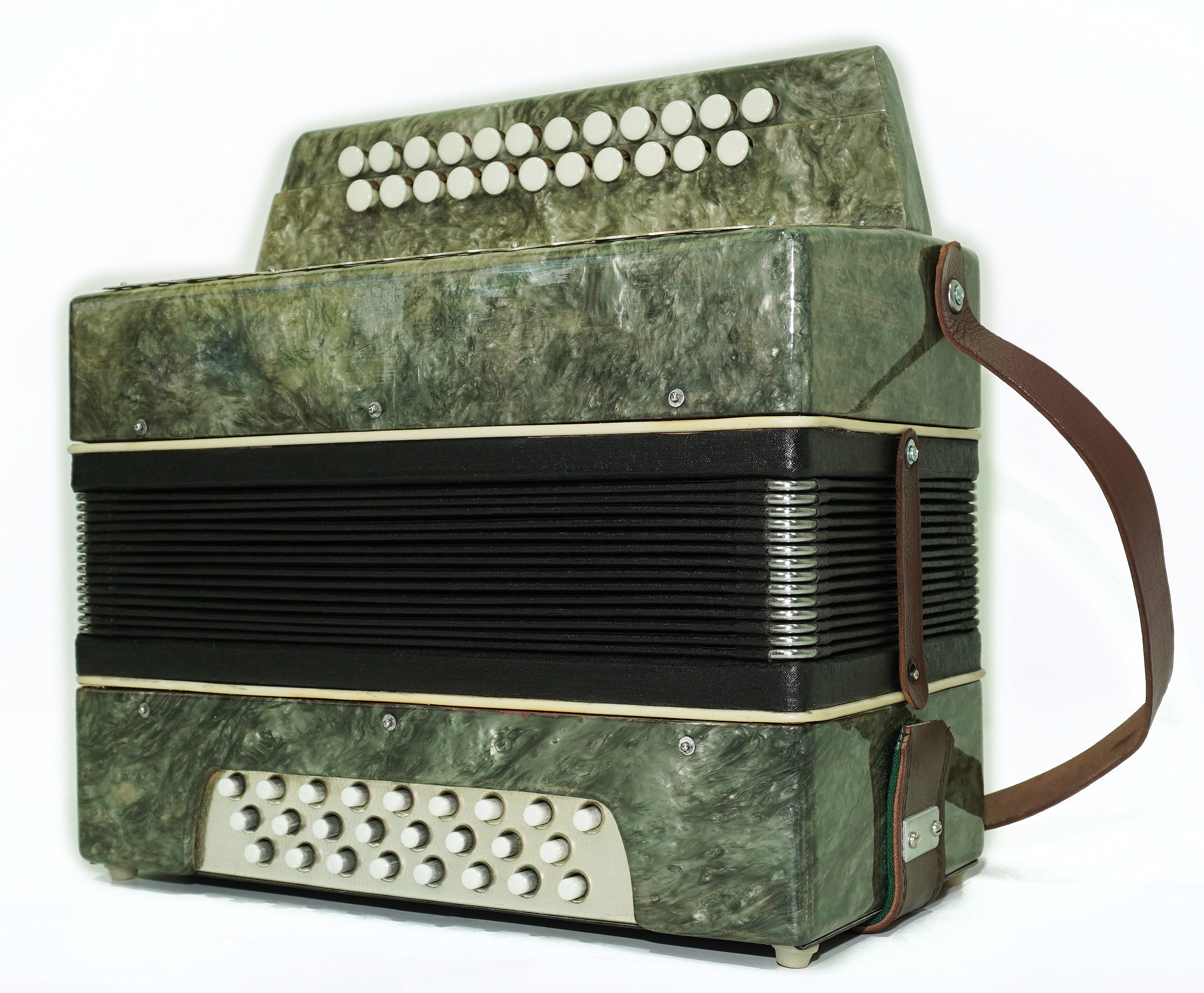 Folk Bayan Garmon Ukraine Marichka, Vintage Button Accordion Harmonica, 23x25 Squeezebox, Old Garmoshka in Tune, 2731