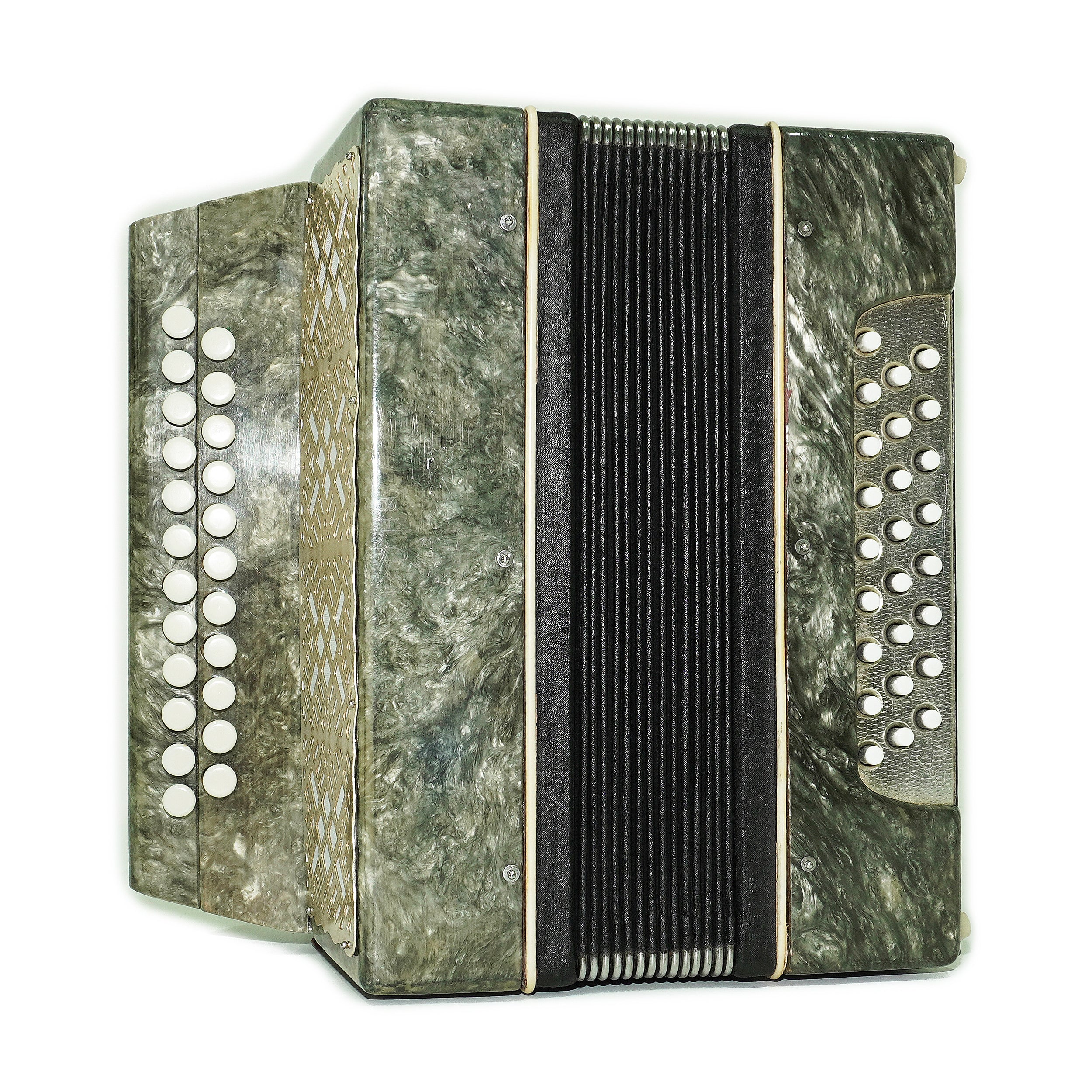 Folk Bayan Garmon Ukraine Marichka, Vintage Button Accordion Harmonica, 23x25 Squeezebox, Old Garmoshka in Tune, 2731