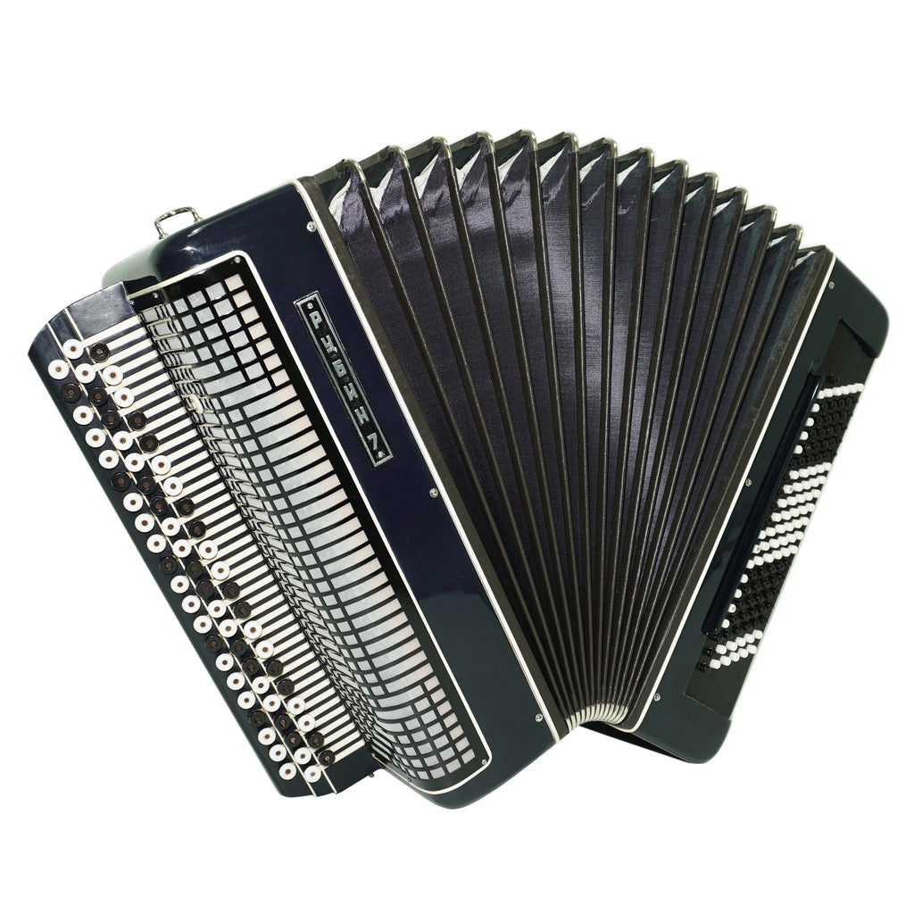 Converter Bayan Rubin 7 Free Bass and Stradella, 120 Bass Button Accordion, Vintage Russian Bayan Accordian with Straps and Case, 2717