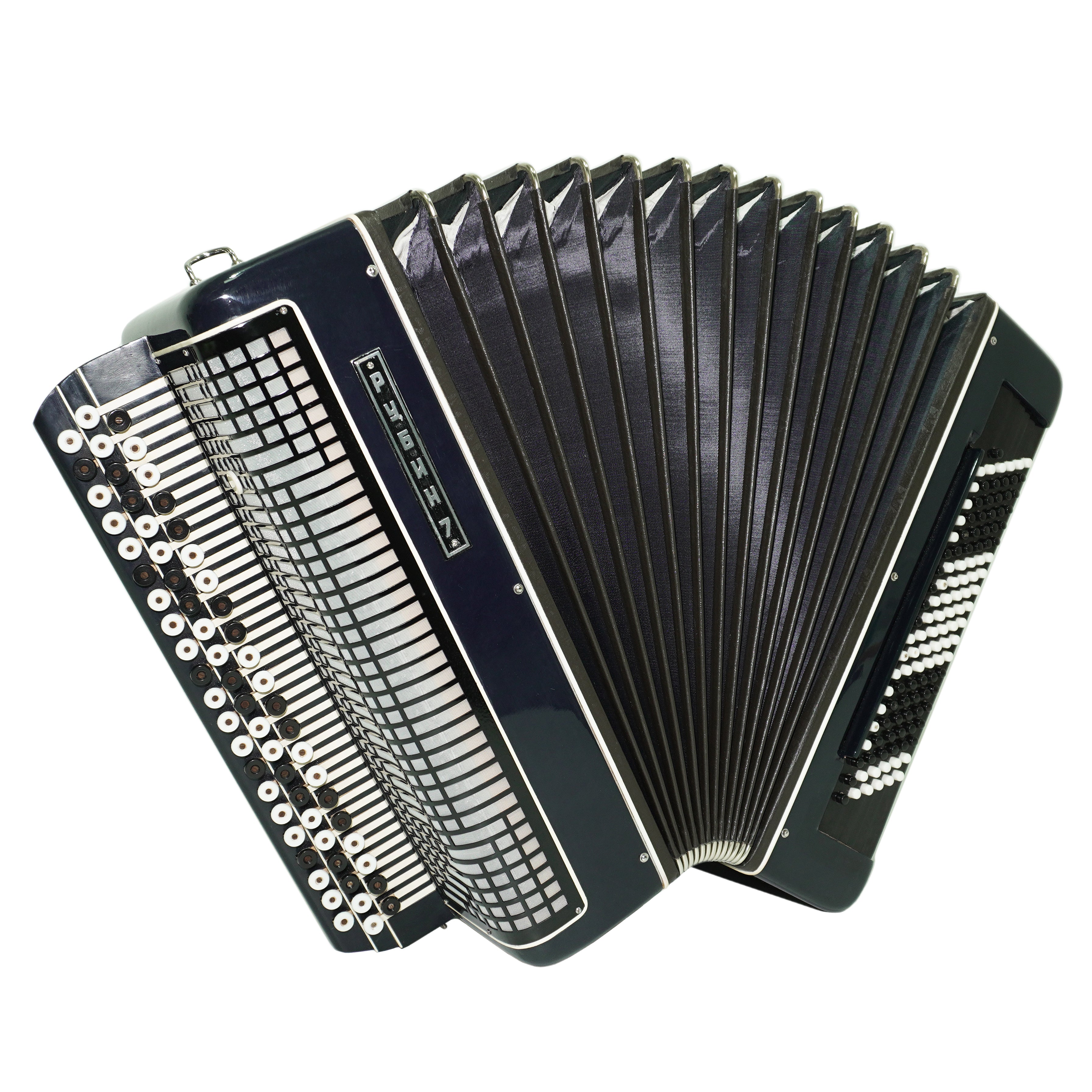 Converter Bayan Rubin 7 Free Bass and Stradella, 120 Bass Button Accordion, Vintage Russian Bayan Accordian with Straps and Case, 2717