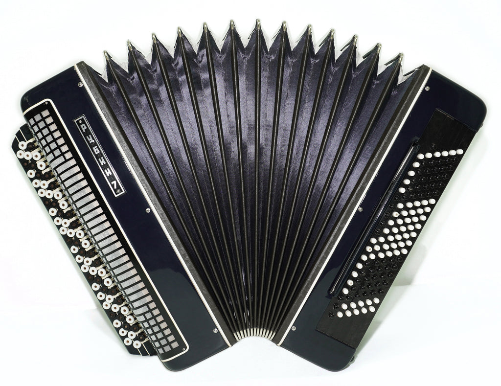 Converter Bayan Rubin 7 Free Bass and Stradella, 120 Bass Button Accordion, Vintage Russian Bayan Accordian with Straps and Case, 2717