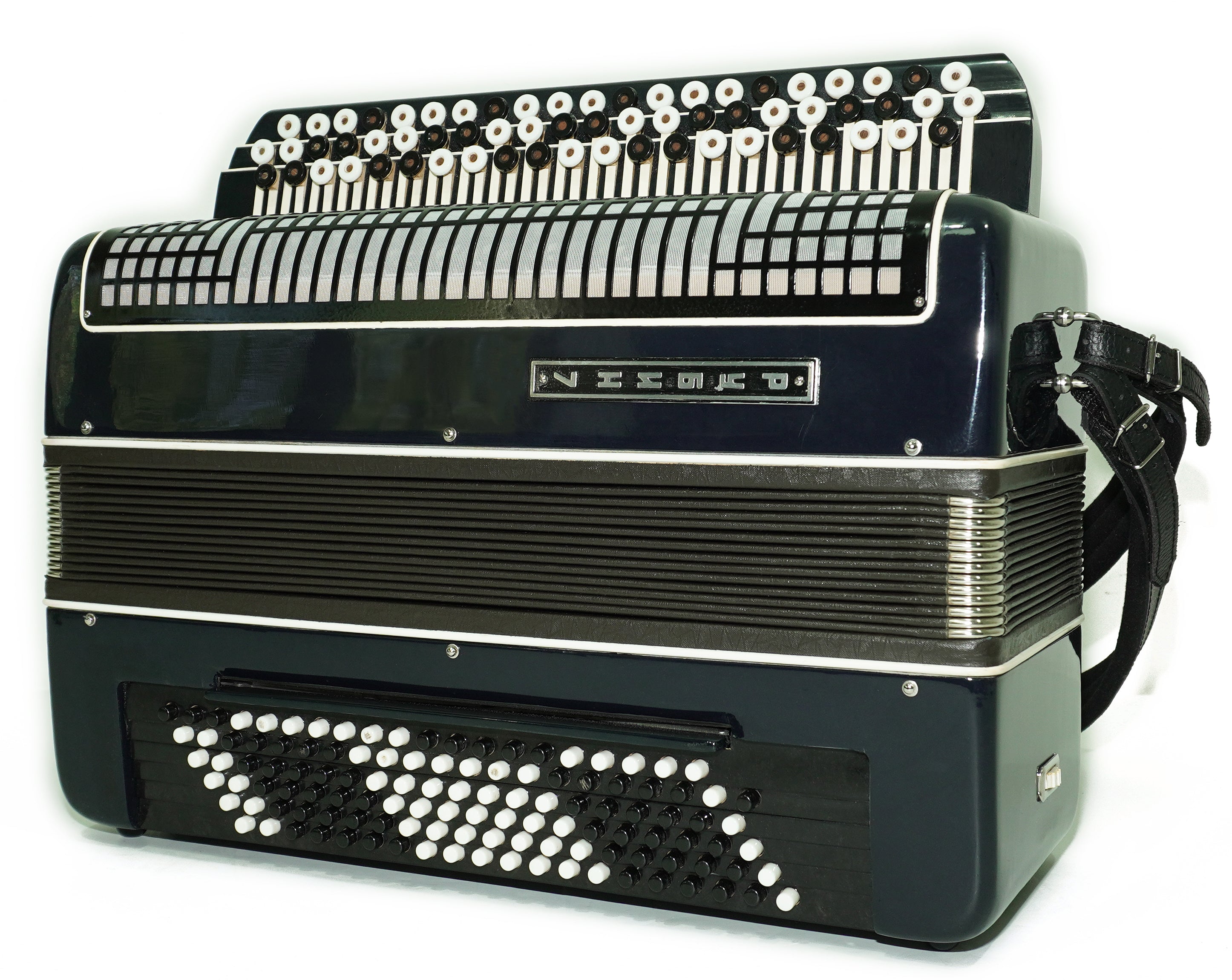 Converter Bayan Rubin 7 Free Bass and Stradella, 120 Bass Button Accordion, Vintage Russian Bayan Accordian with Straps and Case, 2717