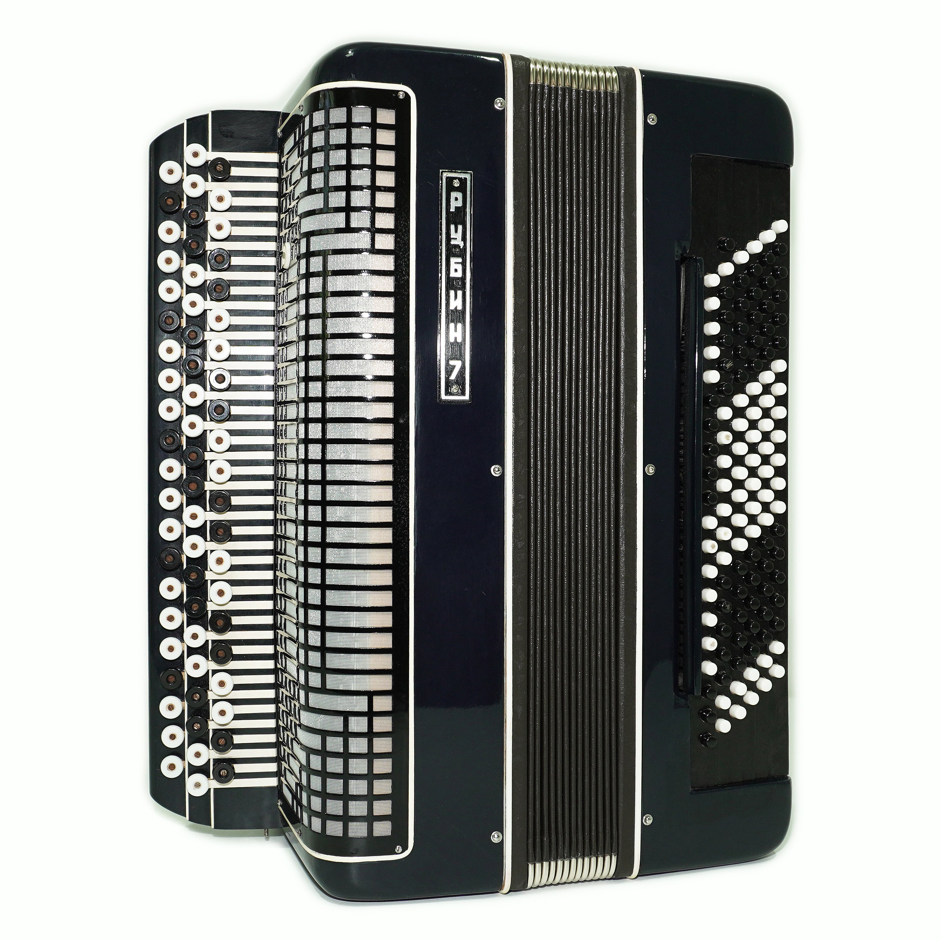 Converter Bayan Rubin 7 Free Bass and Stradella, 120 Bass Button Accordion, Vintage Russian Bayan Accordian with Straps and Case, 2717