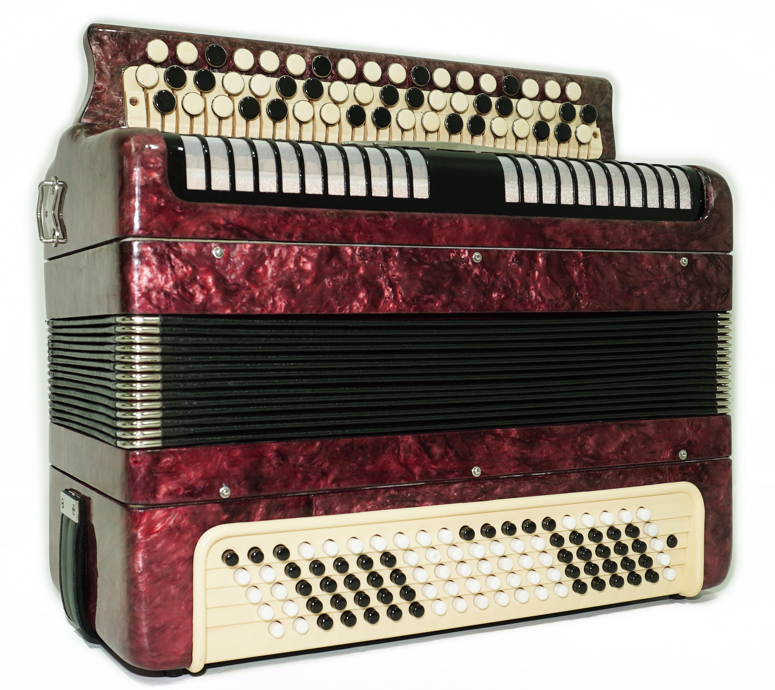 Tulskiy Russian Bayan Etude, 3 Row Chromatic Button Accordion 100 Bass, B System, Straps and Case, Soviet Garmoshka Tula, 2718