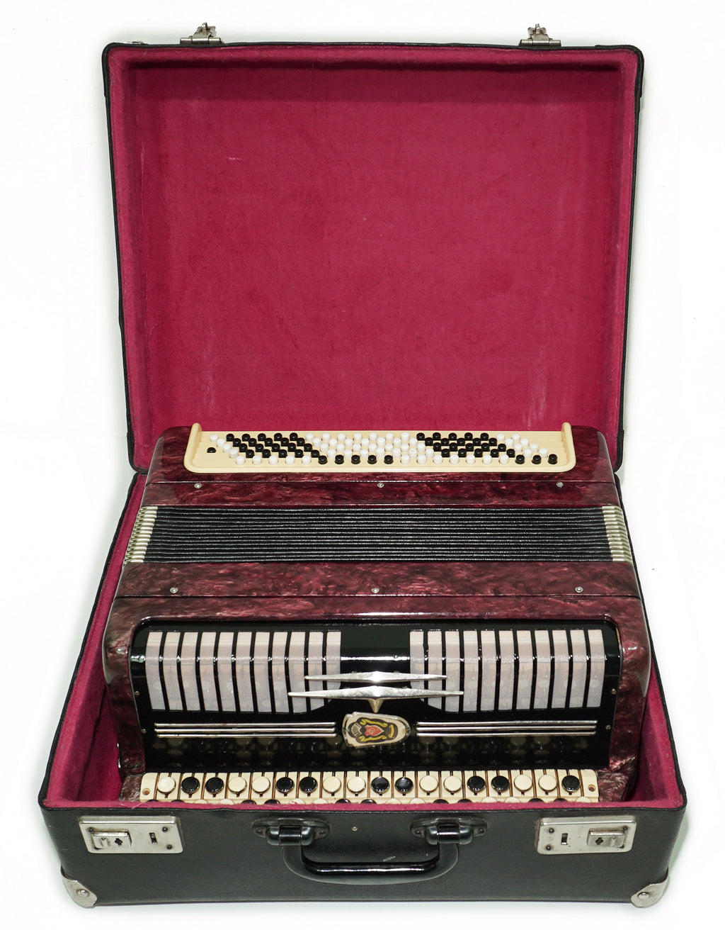 Tulskiy Russian Bayan Etude, 3 Row Chromatic Button Accordion 100 Bass, B System, Straps and Case, Soviet Garmoshka Tula, 2718