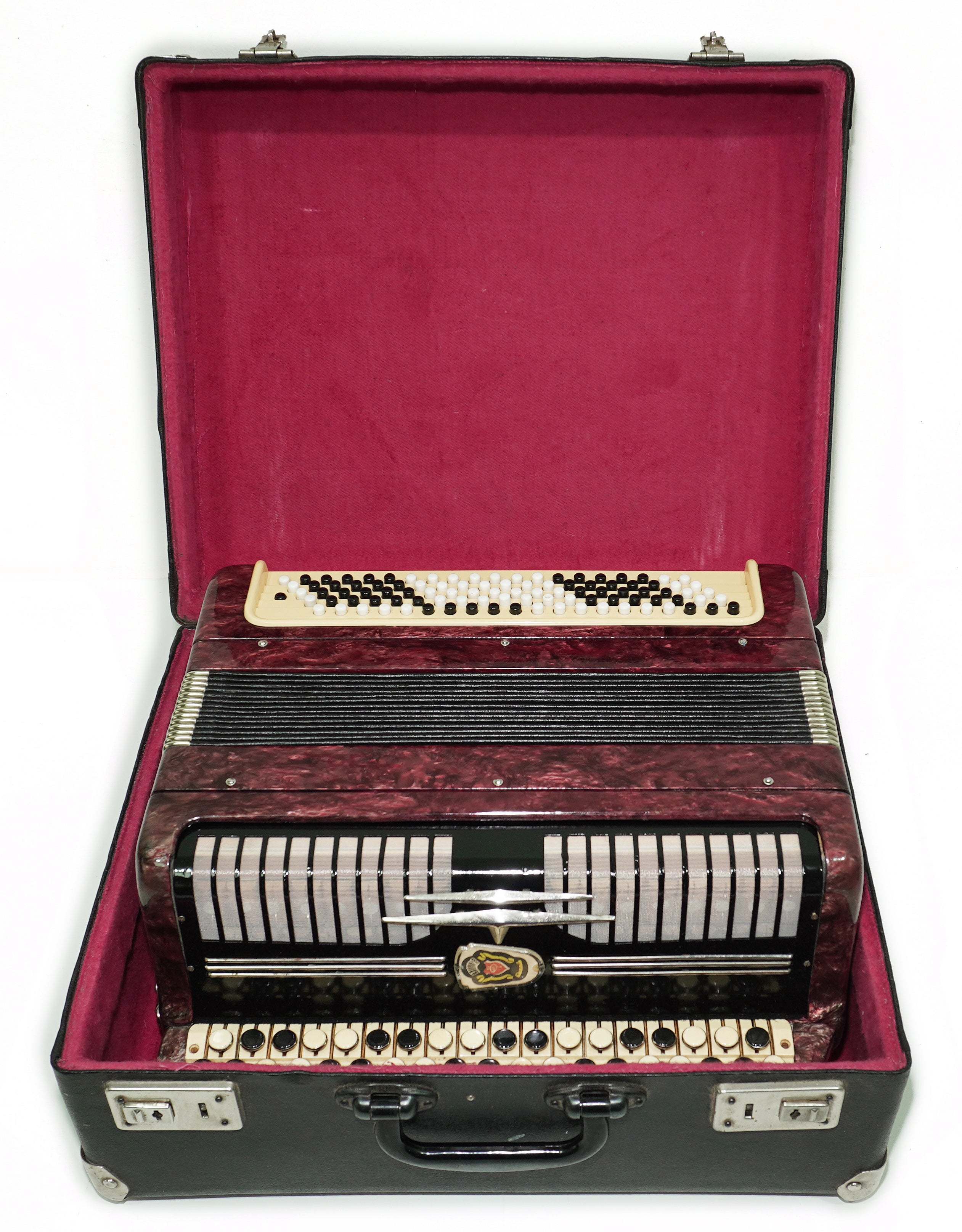 Tulskiy Russian Bayan Etude, 3 Row Chromatic Button Accordion 100 Bass, B System, Straps and Case, Soviet Garmoshka Tula, 2718