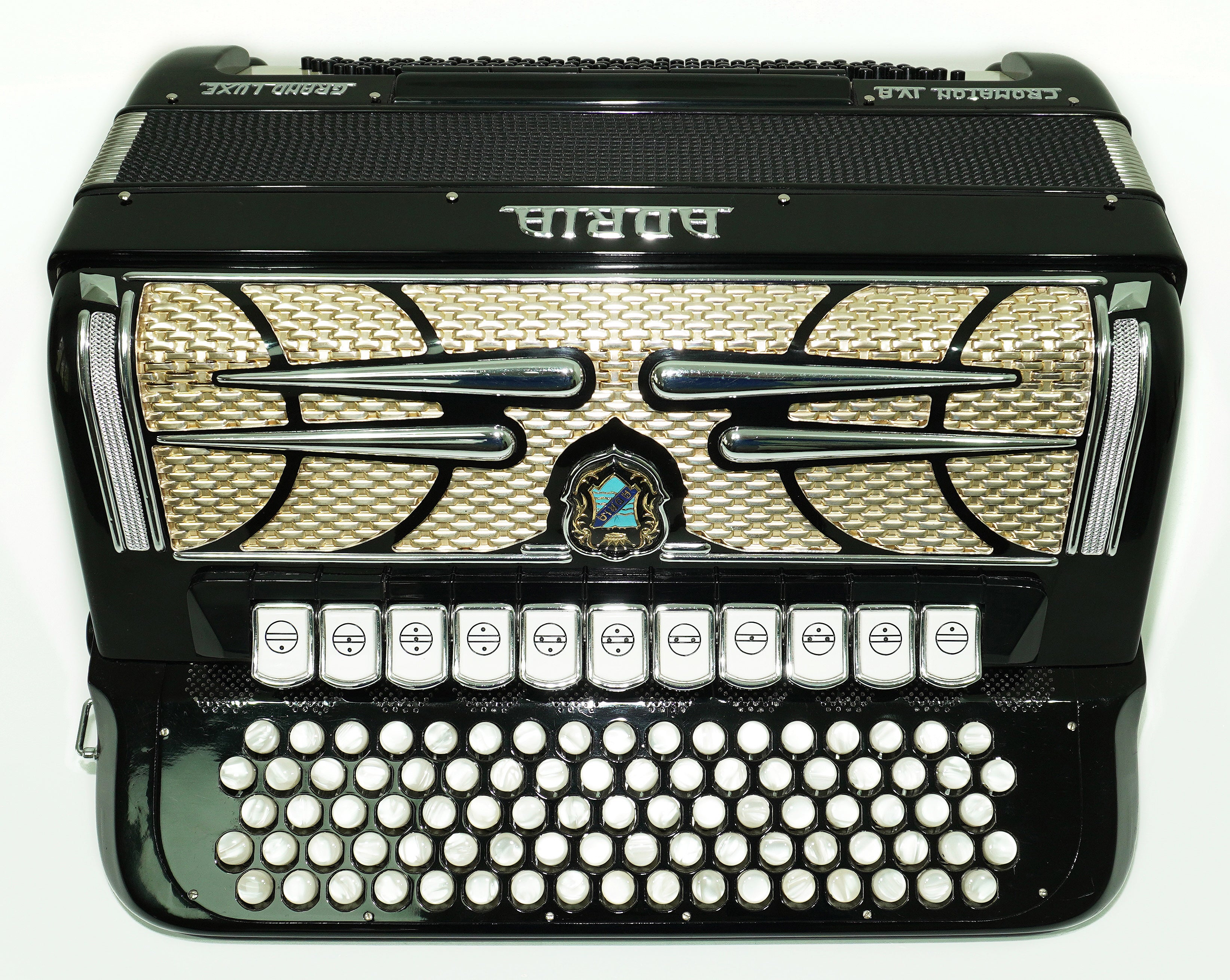 Adria Cromaton IV.A Grand Luxe 5 Row Button Accordion 120 Bass, made in Italy, Cassotto, C Griff, includes Straps and Hard Case, 2715