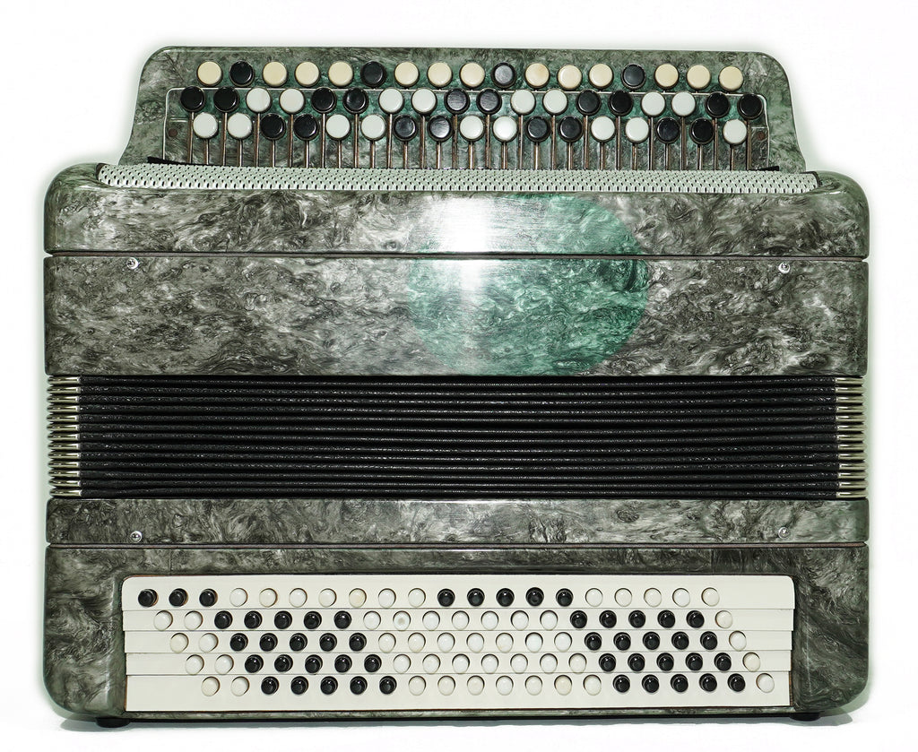 Russian Bayan Tulskiy, 3 Row Tula Chromatic Button Accordion, Vintage Music Box B System, New Straps and Soft Case, 2732