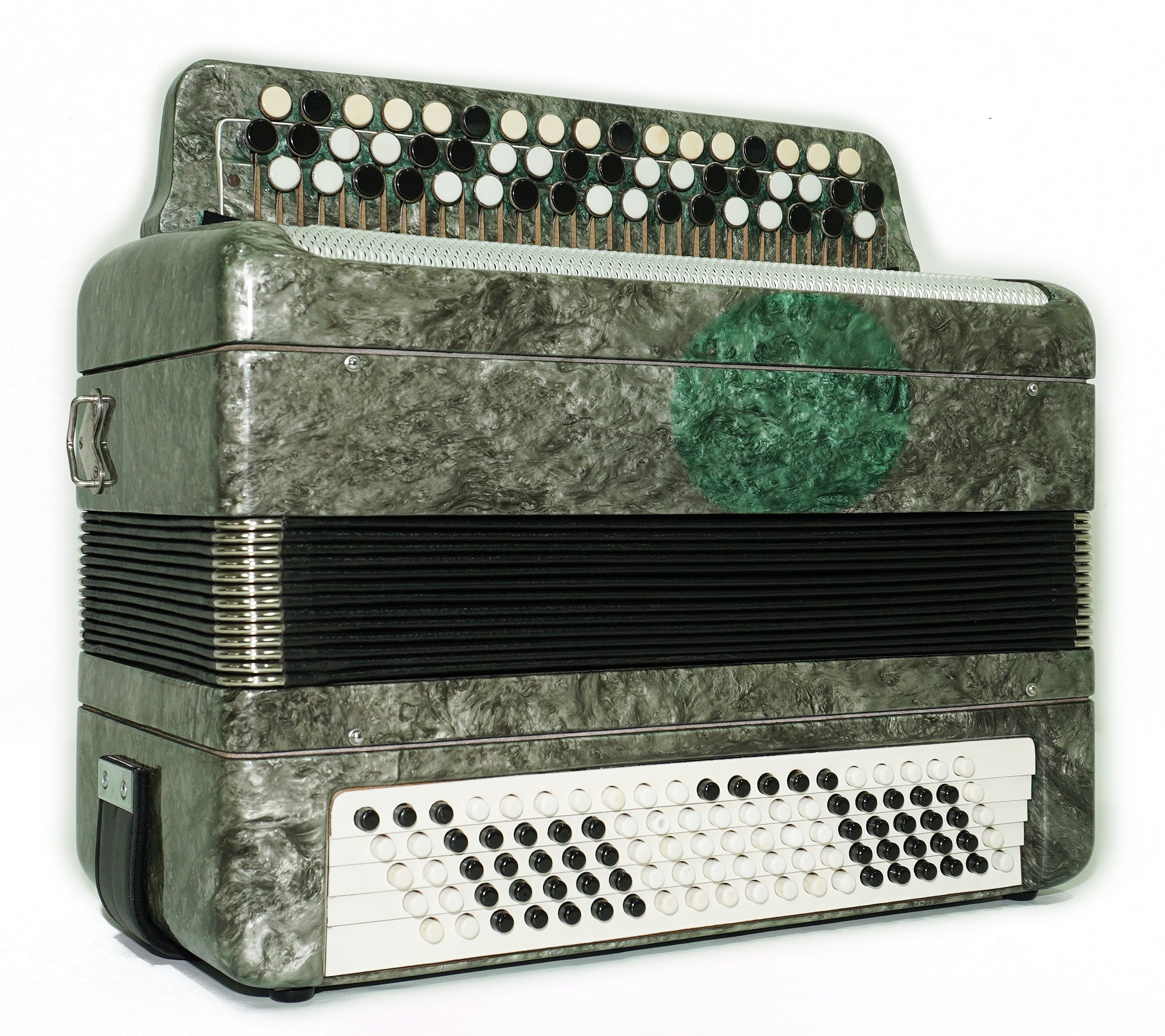 Russian Bayan Tulskiy, 3 Row Tula Chromatic Button Accordion, Vintage Music Box B System, New Straps and Soft Case, 2732