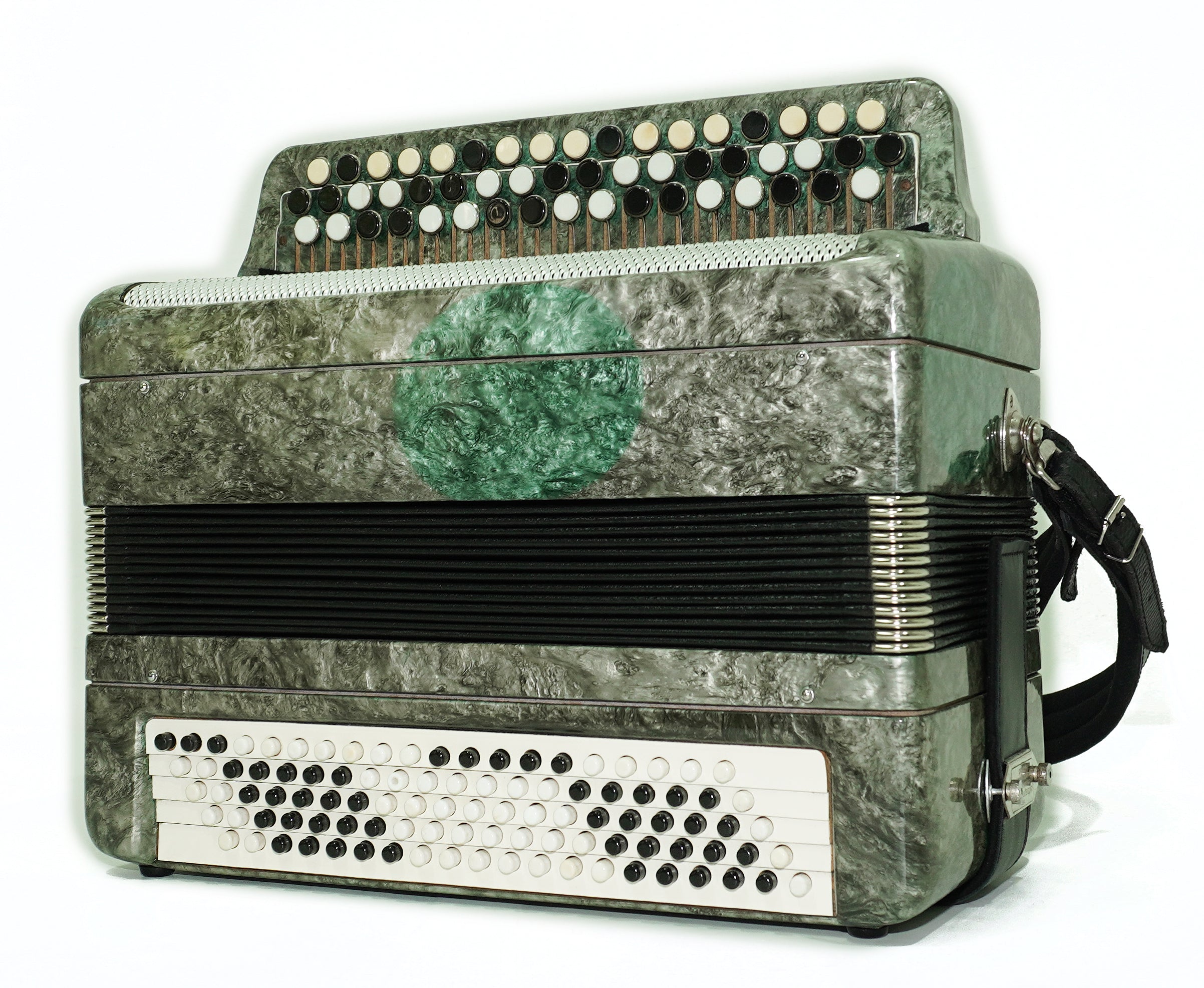 Russian Bayan Tulskiy, 3 Row Tula Chromatic Button Accordion, Vintage Music Box B System, New Straps and Soft Case, 2732