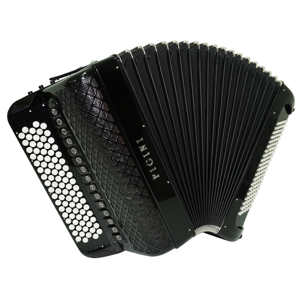 PIGINI Professional 5 Row Button Accordion 120 Bass C Griff, Double Cassotto, made in Italy, Straps and Case, 2716