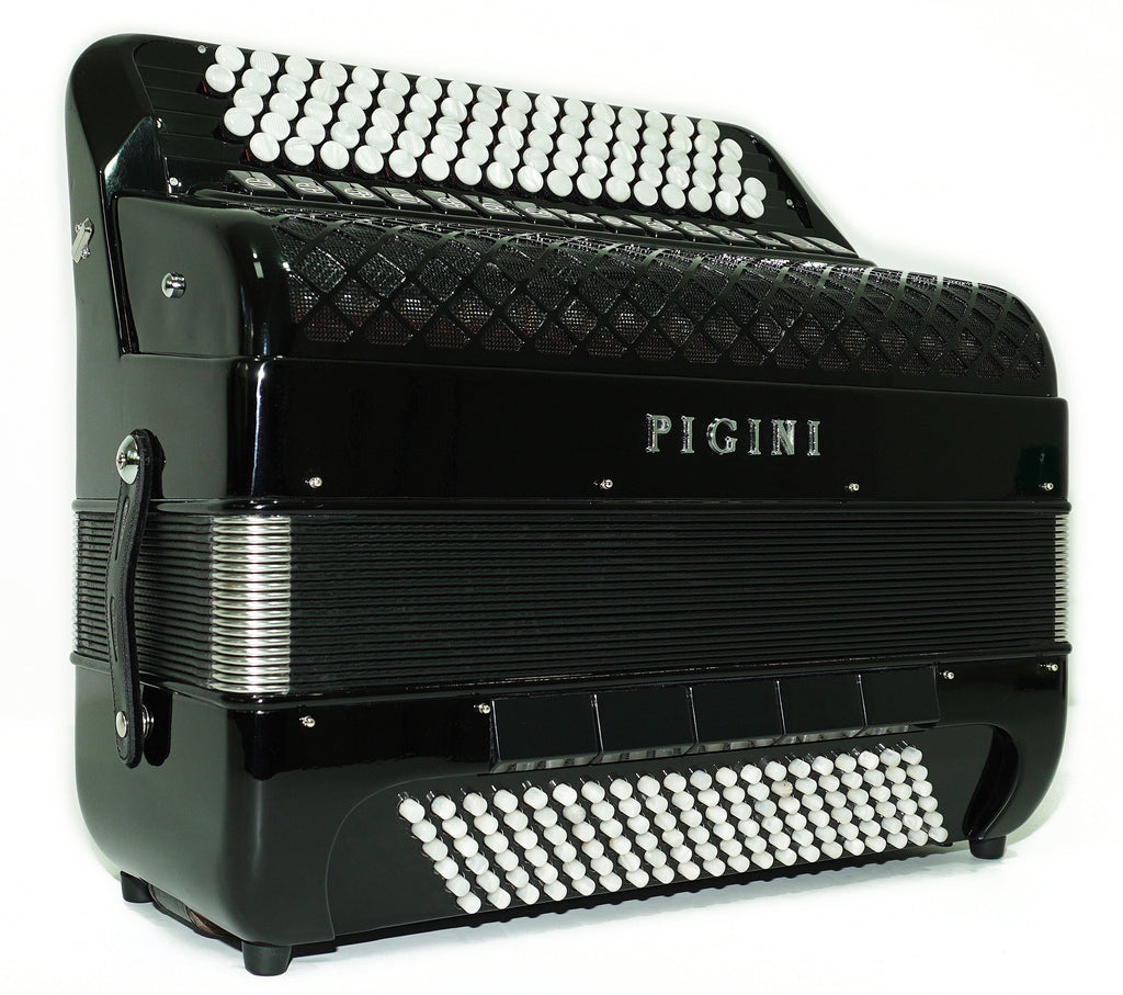PIGINI Professional 5 Row Button Accordion 120 Bass C Griff, Double Cassotto, made in Italy, Straps and Case, 2716