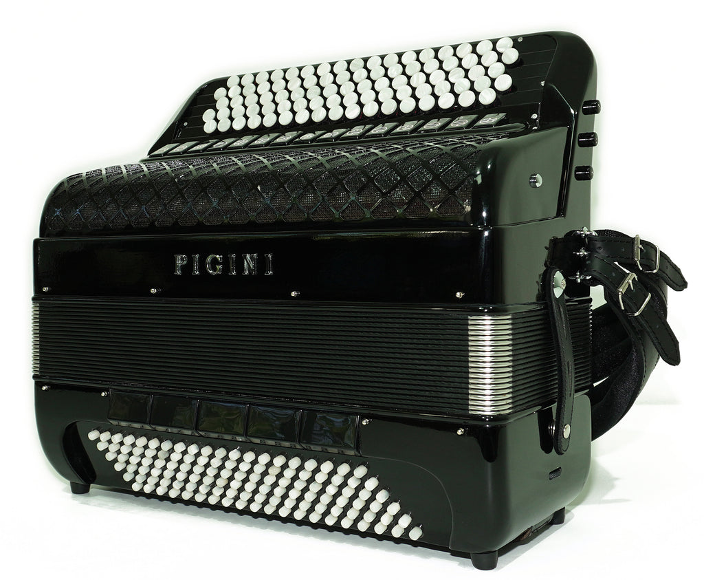 PIGINI Professional 5 Row Button Accordion 120 Bass C Griff, Double Cassotto, made in Italy, Straps and Case, 2716