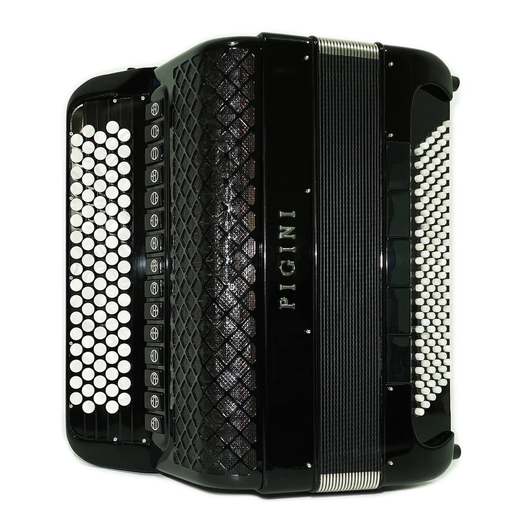 PIGINI Professional 5 Row Button Accordion 120 Bass C Griff, Double Cassotto, made in Italy, Straps and Case, 2716