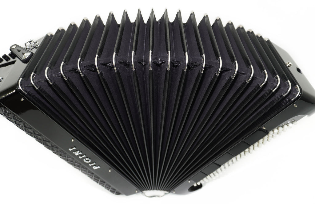 PIGINI Professional 5 Row Button Accordion 120 Bass C Griff, Double Cassotto, made in Italy, Straps and Case, 2716