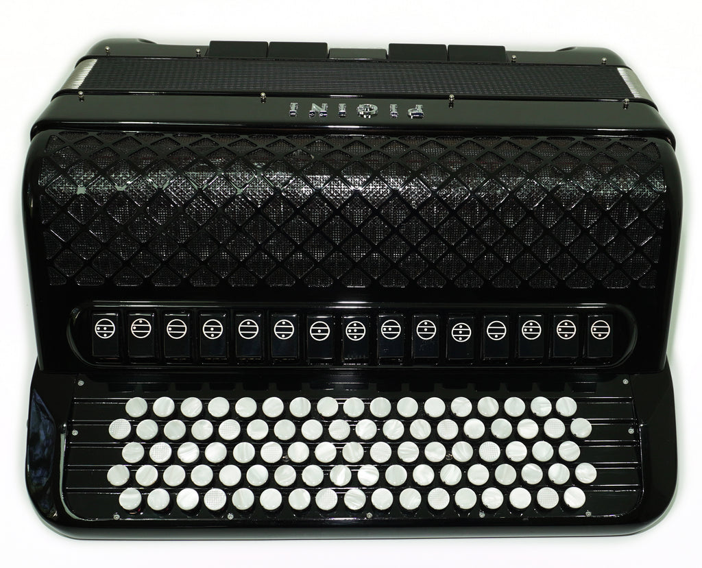 PIGINI Professional 5 Row Button Accordion 120 Bass C Griff, Double Cassotto, made in Italy, Straps and Case, 2716