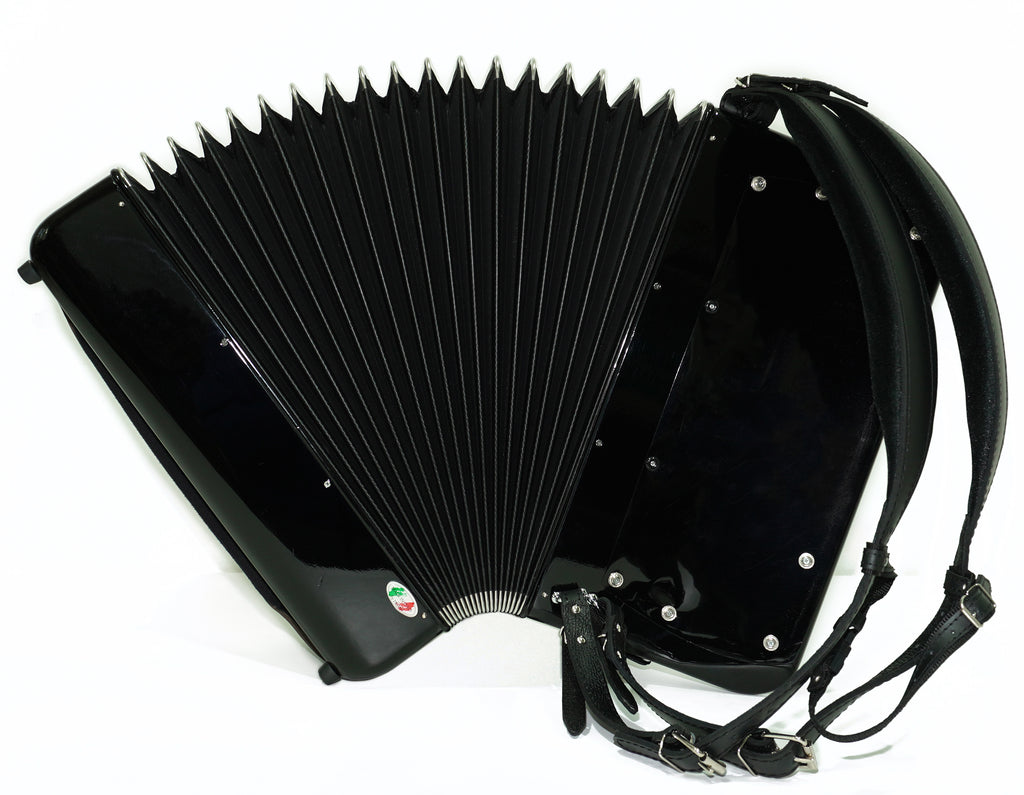 PIGINI Professional 5 Row Button Accordion 120 Bass C Griff, Double Cassotto, made in Italy, Straps and Case, 2716