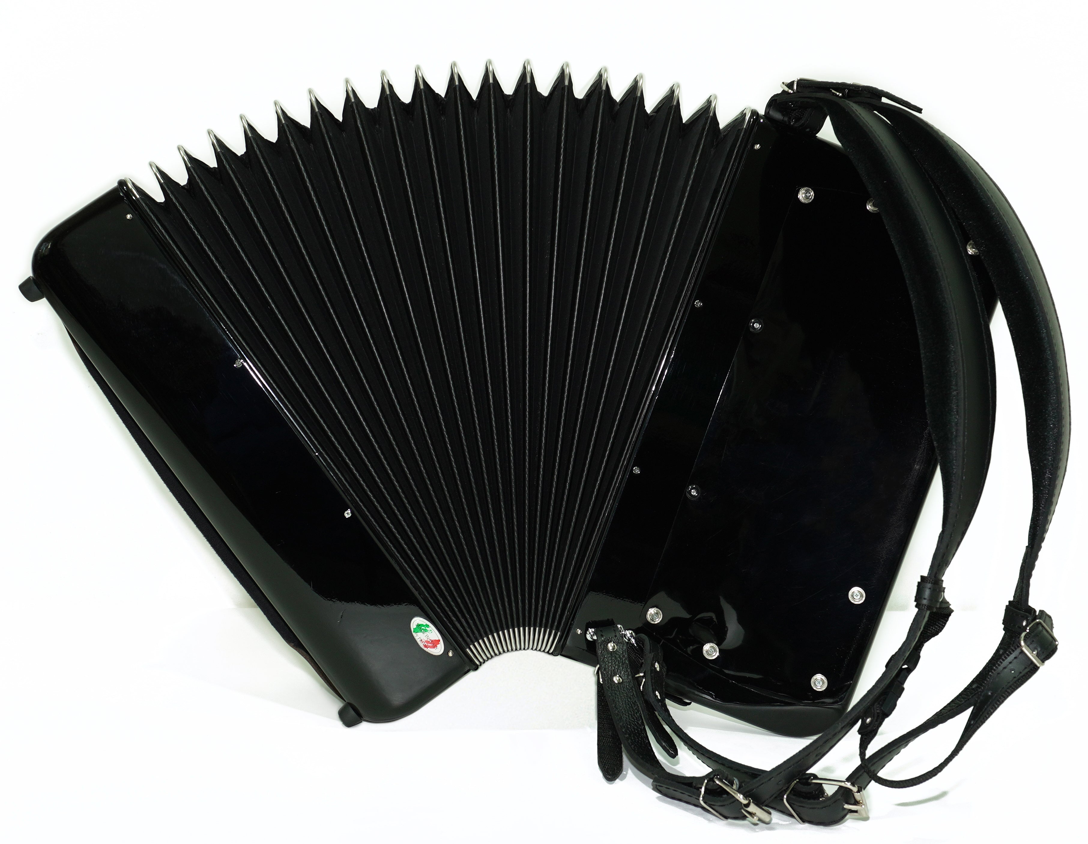 PIGINI Professional 5 Row Button Accordion 120 Bass C Griff, Double Cassotto, made in Italy, Straps and Case, 2716