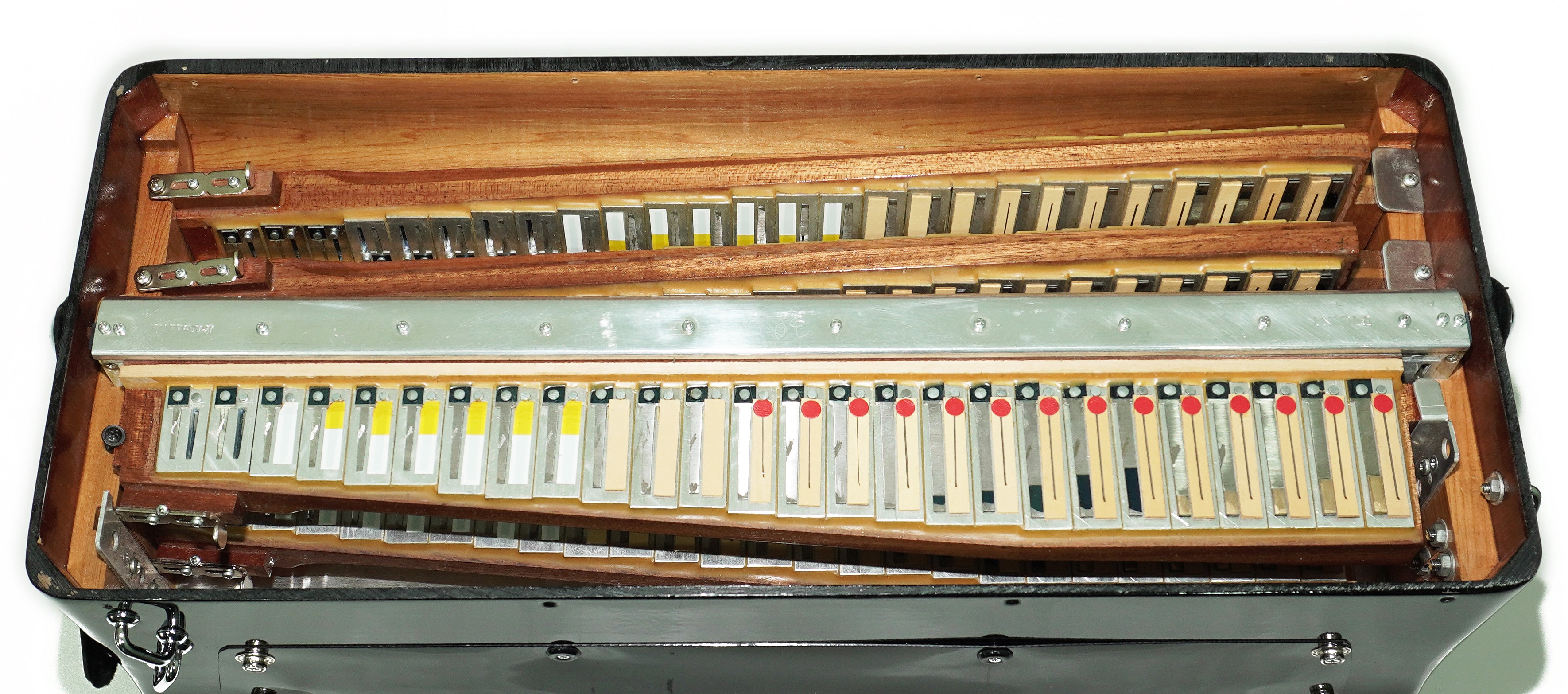PIGINI Professional 5 Row Button Accordion 120 Bass C Griff, Double Cassotto, made in Italy, Straps and Case, 2716