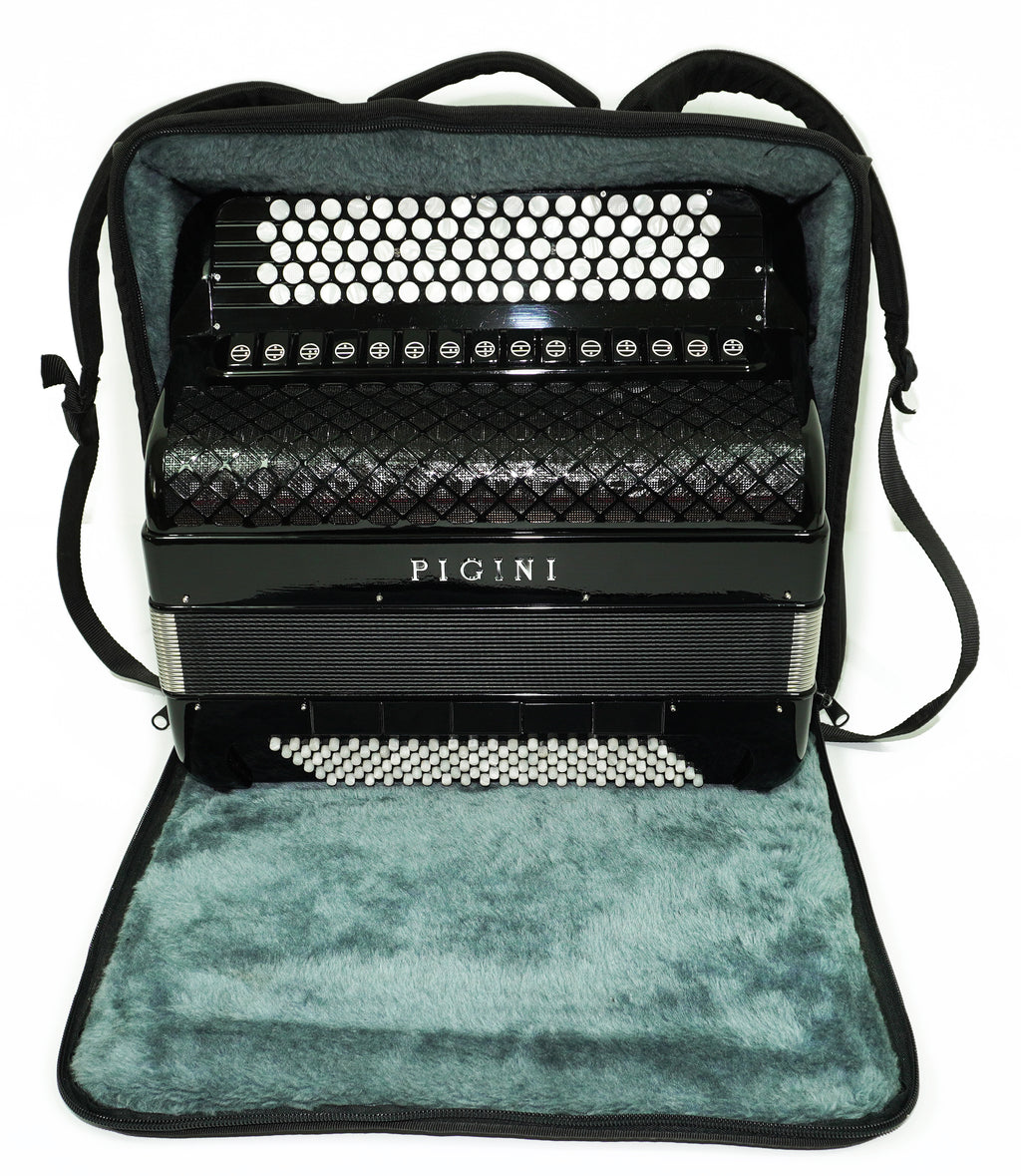 PIGINI Professional 5 Row Button Accordion 120 Bass C Griff, Double Cassotto, made in Italy, Straps and Case, 2716