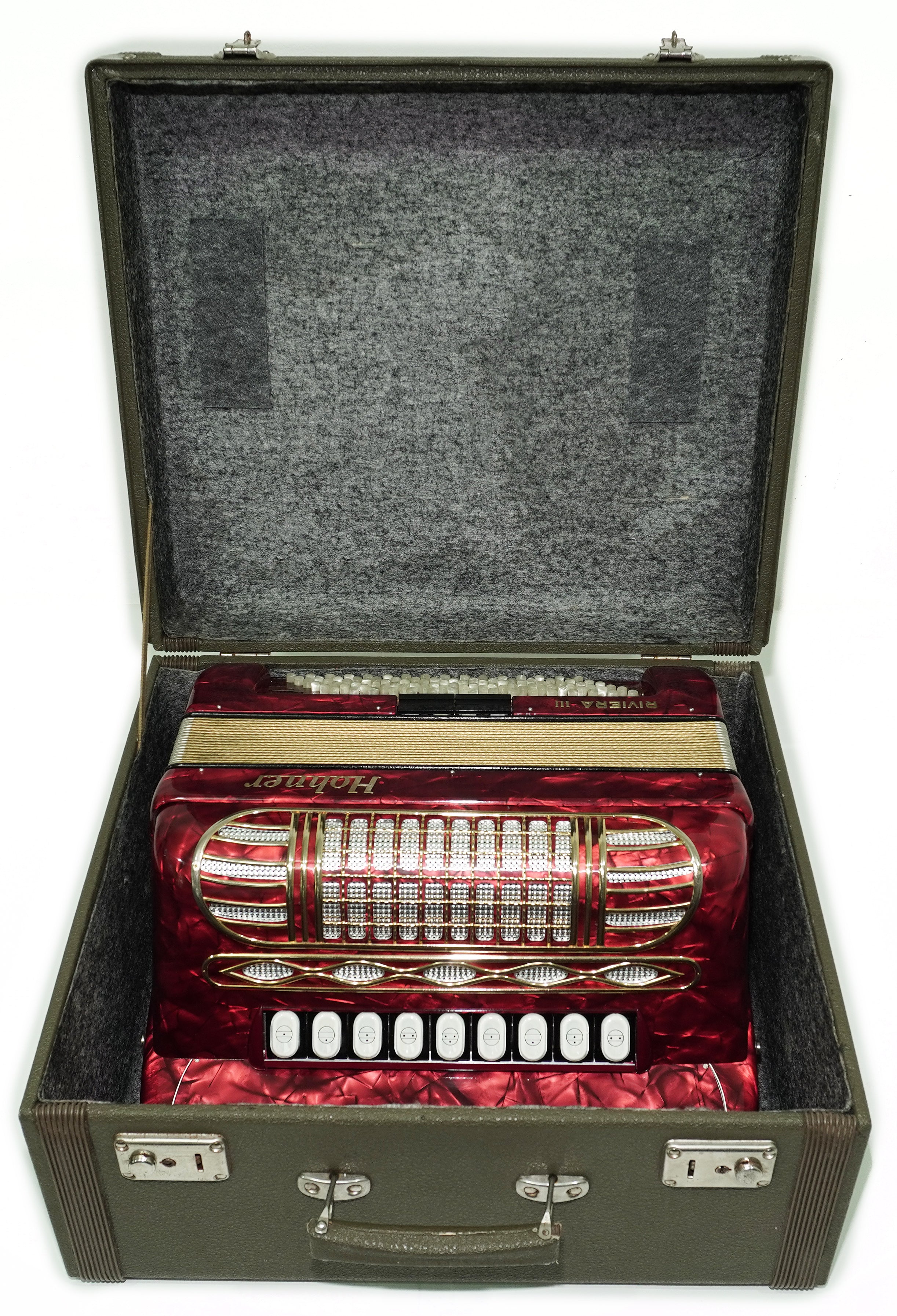 Hohner Riviera III 5 Row Lightweight Button Accordion 96 Bass made in Germany, C Griff, Straps and Case, Original Accordeone de Botones, 2725