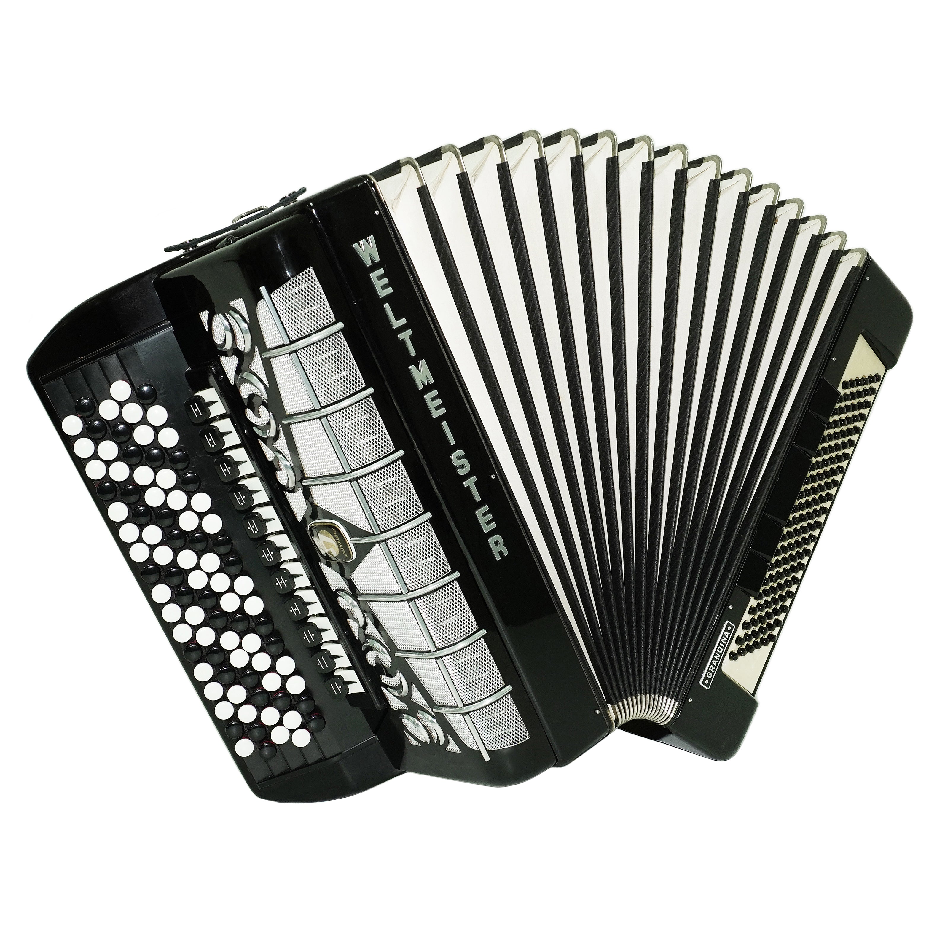 Weltmeister Grandina Button Accordion 120 Bass, made in Germany, 5 Row Bayan B Griff, Straps and Case, 2722