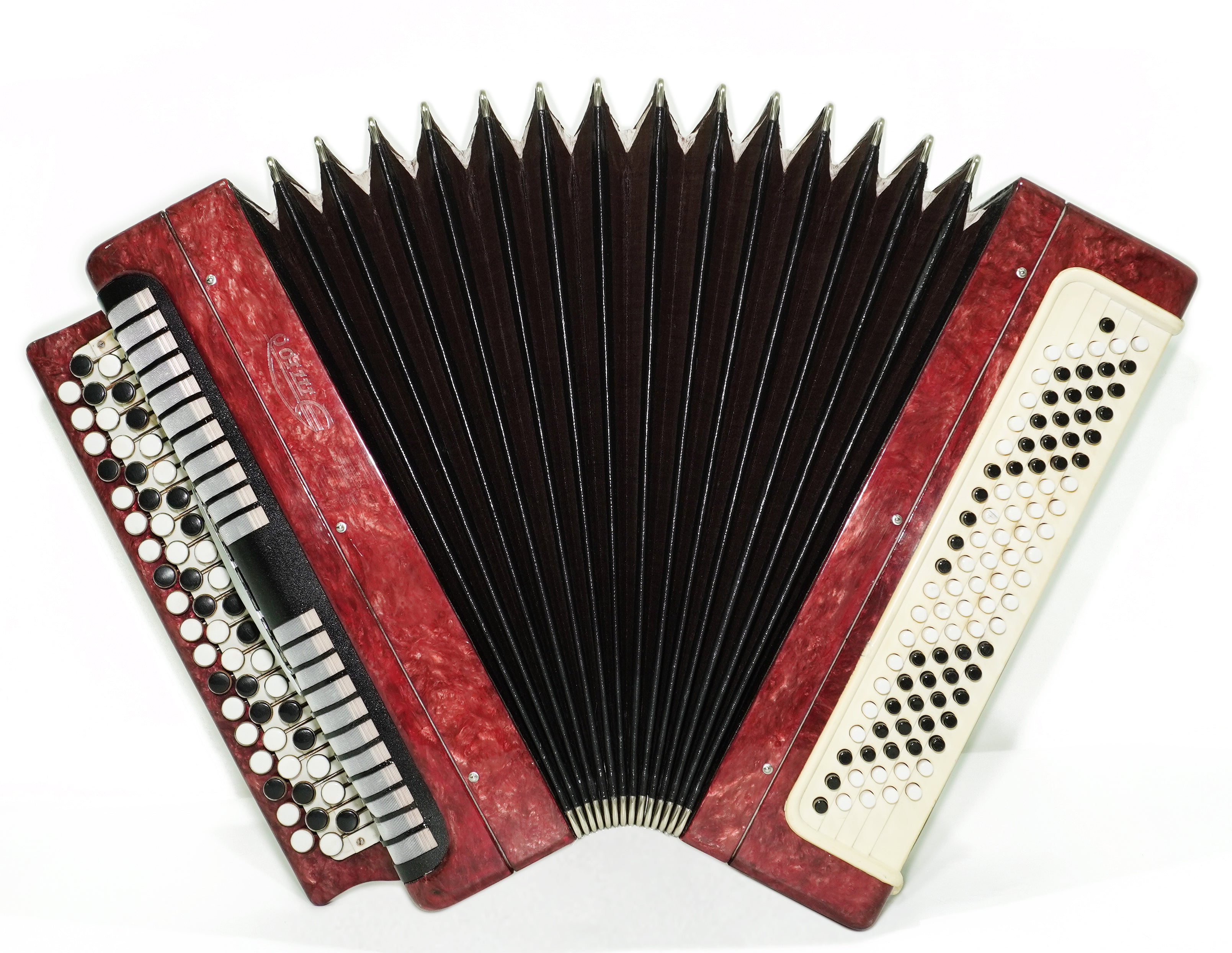 Tulskiy Russian Bayan Etude, 3 Row Chromatic Button Accordion 100 Bass, B System, Straps and Case, Soviet Garmoshka Tula, 2744