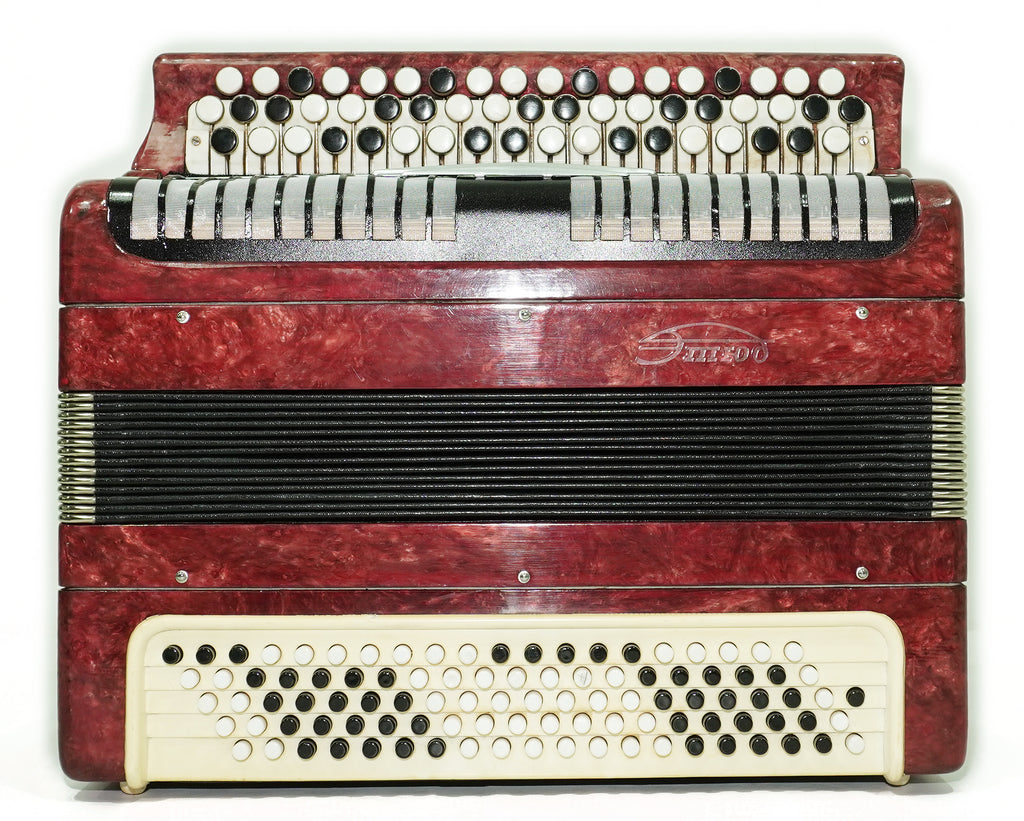 Tulskiy Russian Bayan Etude, 3 Row Chromatic Button Accordion 100 Bass, B System, Straps and Case, Soviet Garmoshka Tula, 2744