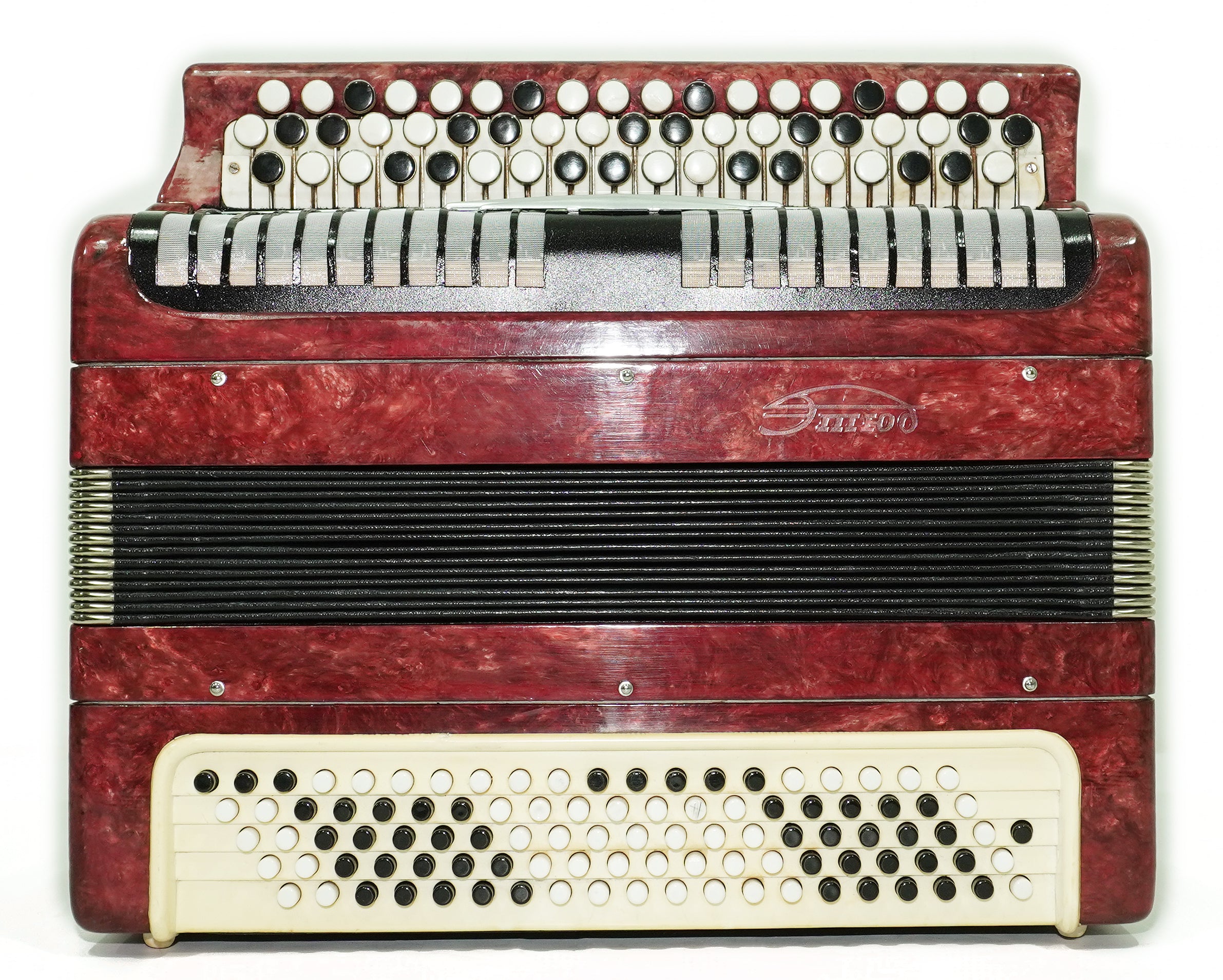 Tulskiy Russian Bayan Etude, 3 Row Chromatic Button Accordion 100 Bass, B System, Straps and Case, Soviet Garmoshka Tula, 2744