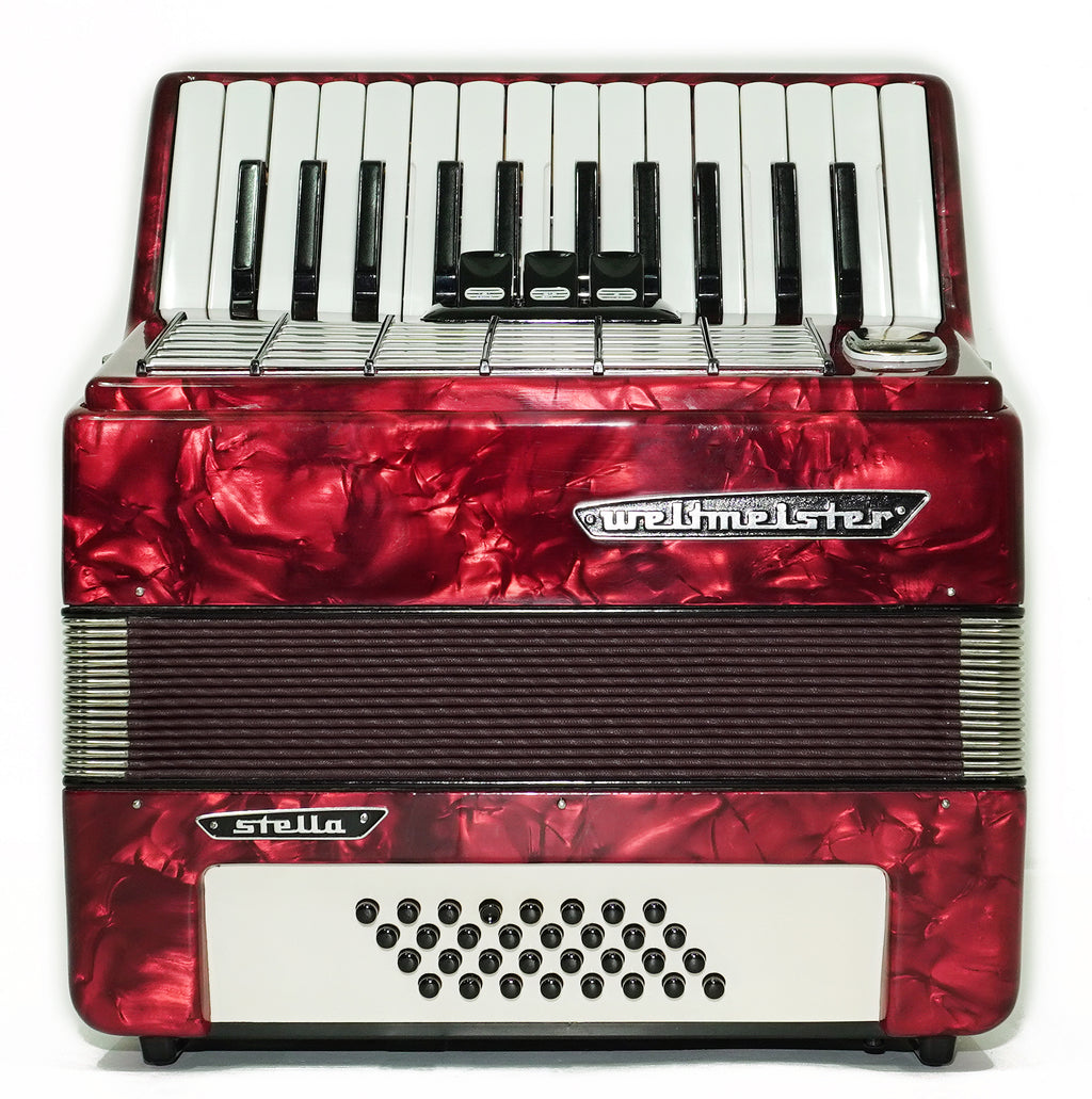 Weltmeister Stella 32 Bass Lightweight Piano Accordion for Beginners Children Kids, made in Germany Small Accordian with New Straps, 2736