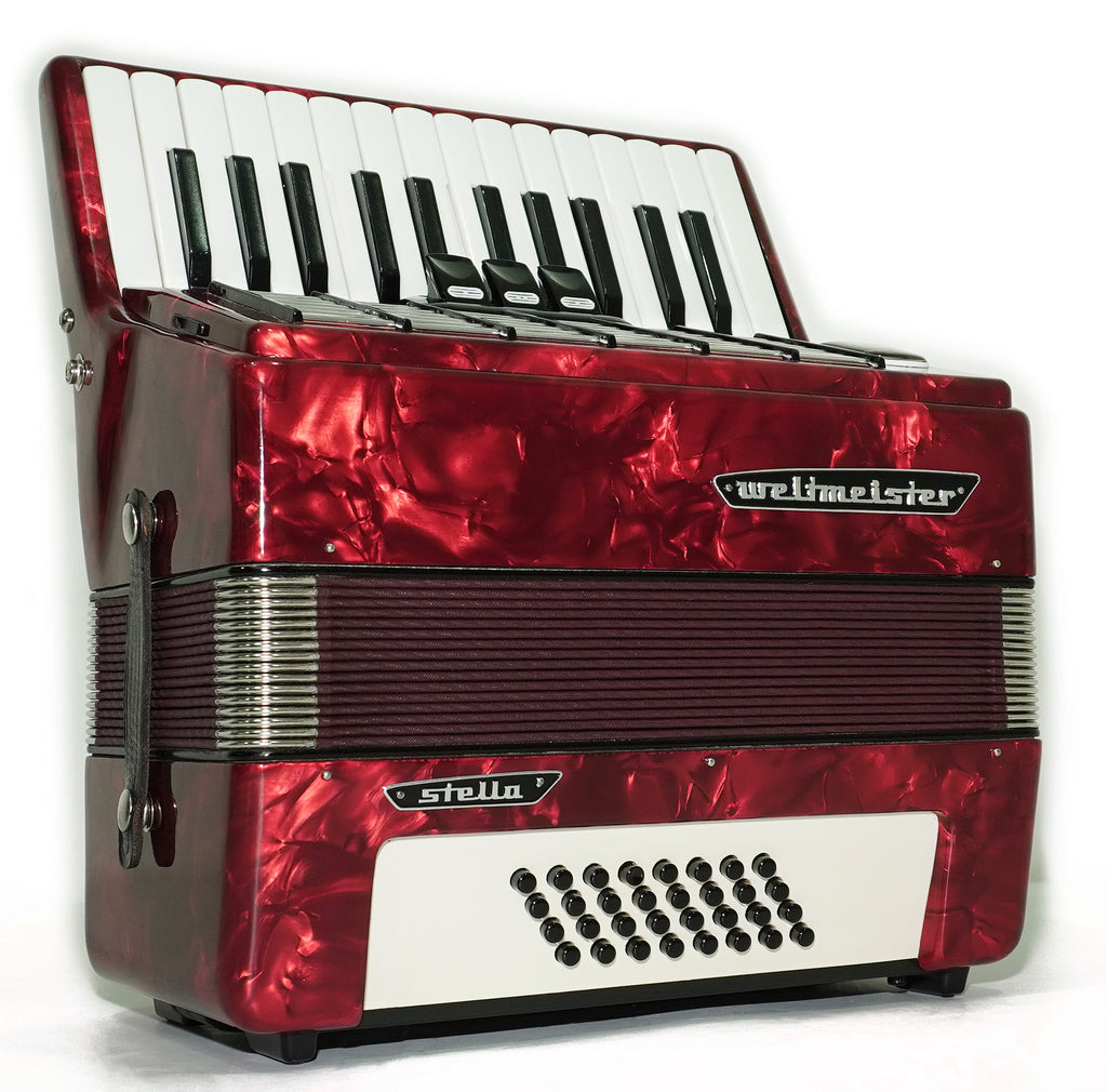 Weltmeister Stella 32 Bass Lightweight Piano Accordion for Beginners Children Kids, made in Germany Small Accordian with New Straps, 2736