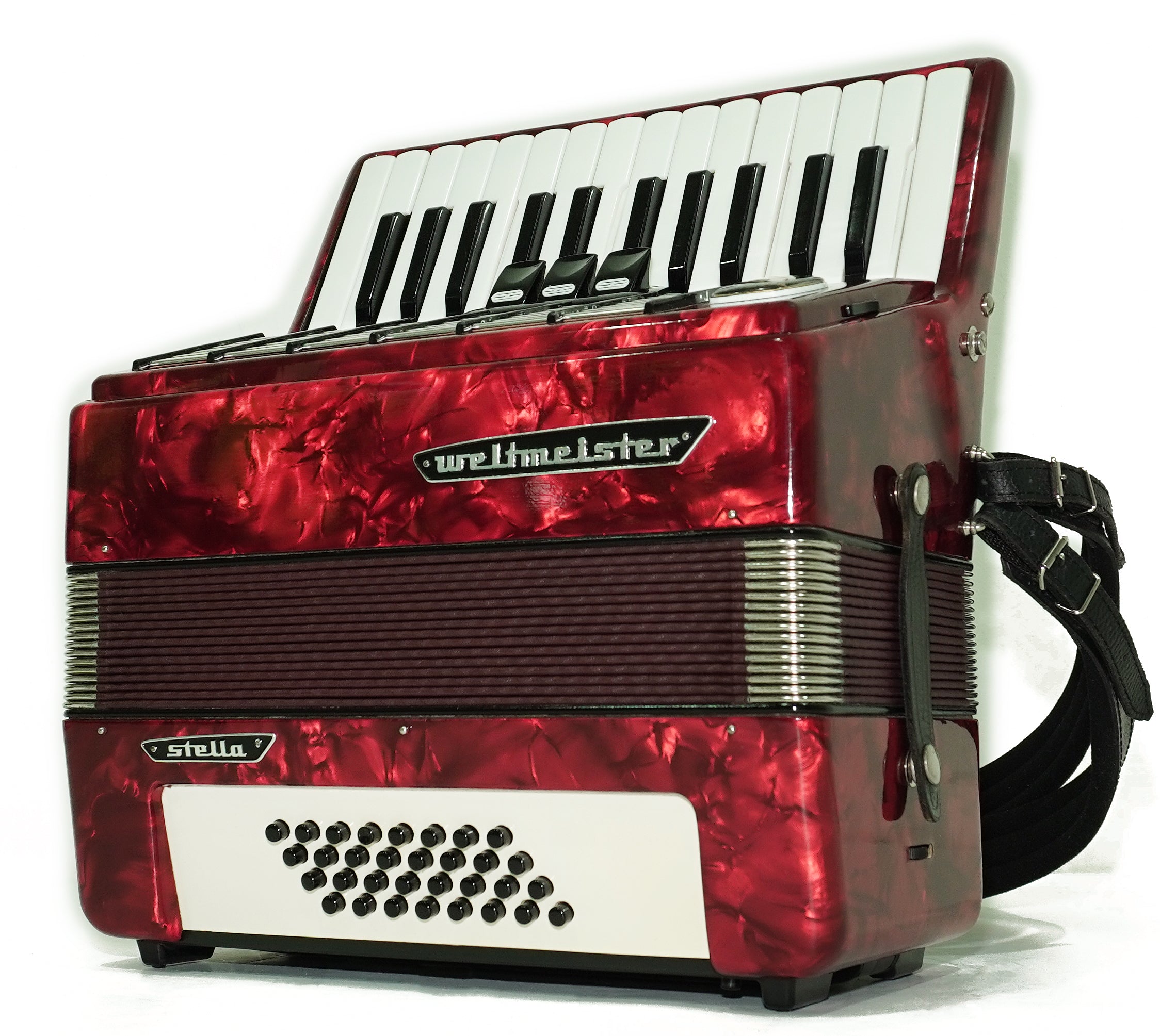 Weltmeister Stella 32 Bass Lightweight Piano Accordion for Beginners Children Kids, made in Germany Small Accordian with New Straps, 2736