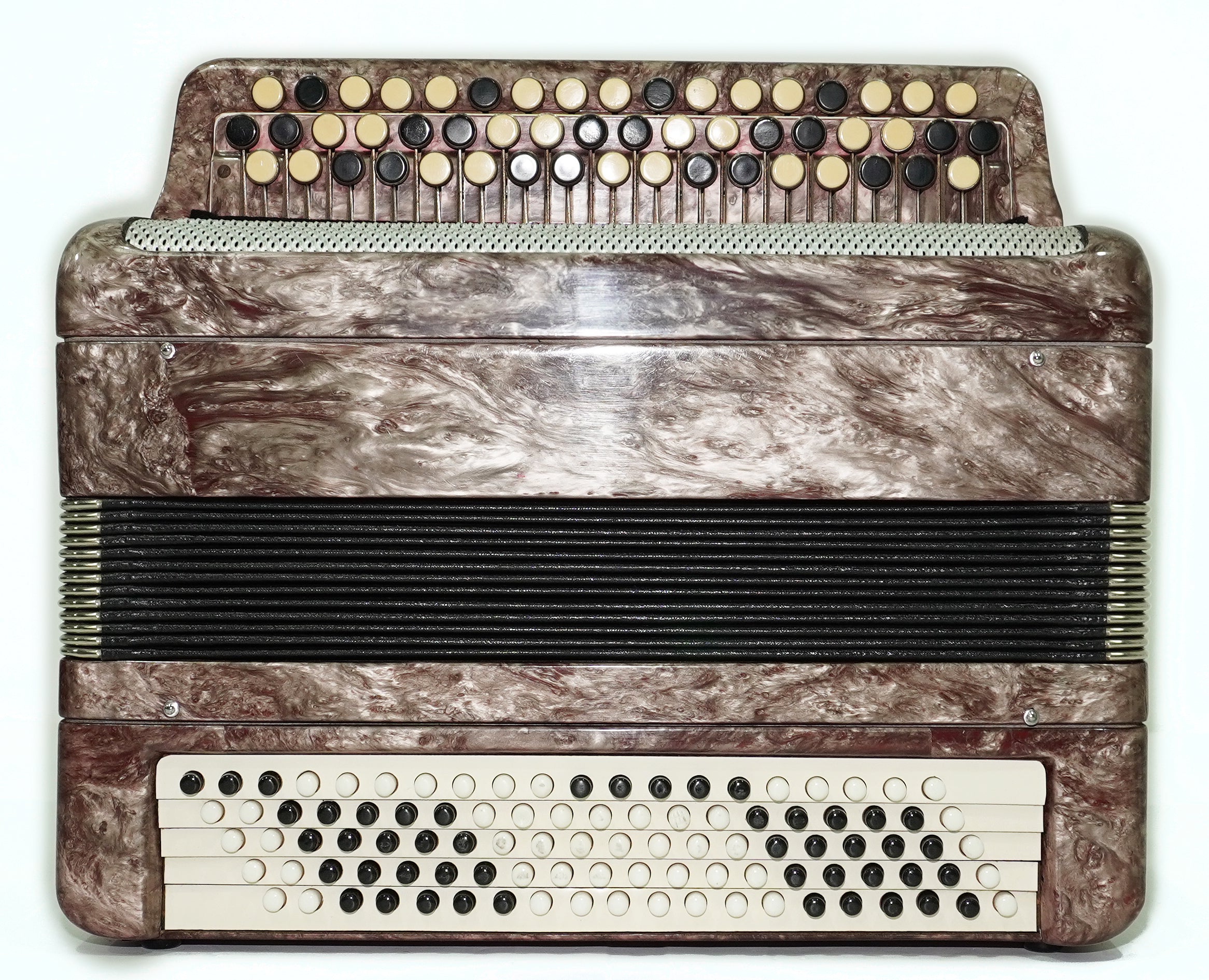 Russian Bayan Tulskiy, 3 Row Tula Chromatic Button Accordion, Vintage Music Box B System, New Straps and Soft Case, 2746