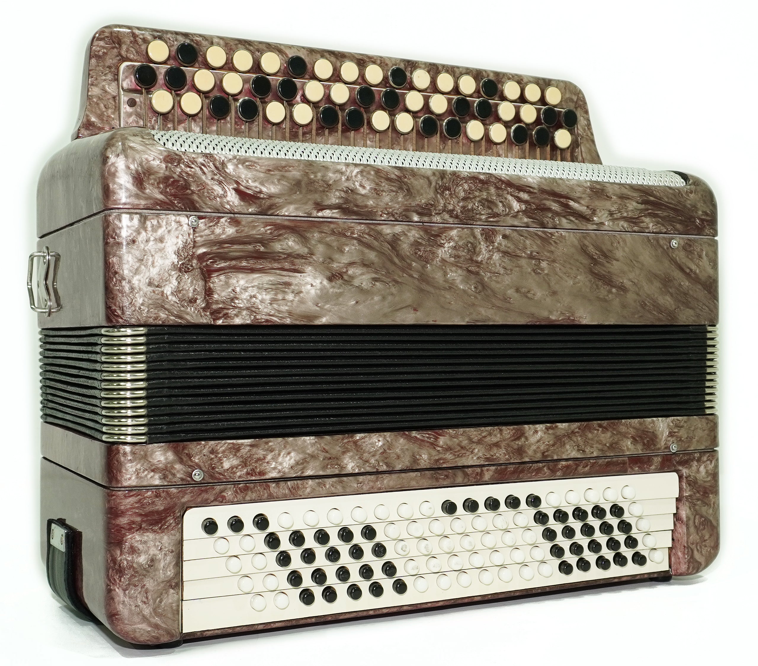 Russian Bayan Tulskiy, 3 Row Tula Chromatic Button Accordion, Vintage Music Box B System, New Straps and Soft Case, 2746