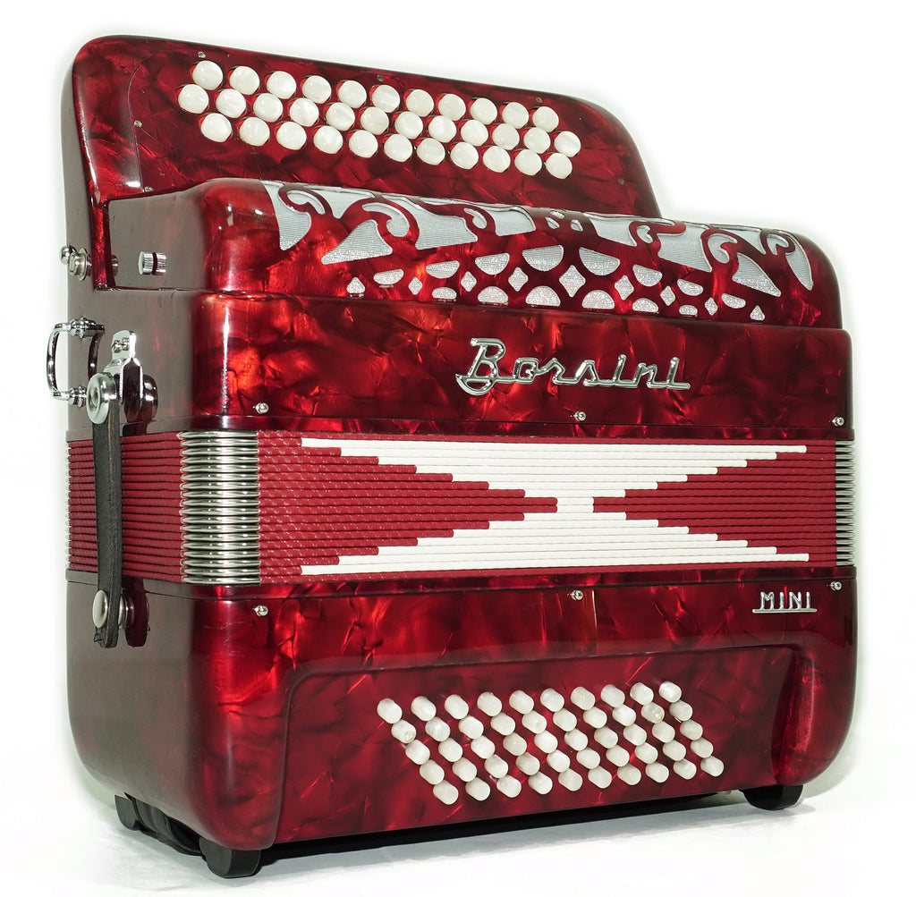 Borsini Mini 3 Row Button Accordion C Griff, made in Italy, Lightweight Rare Original Musical Instrument Accordeone de Botones for Beginners, 2742