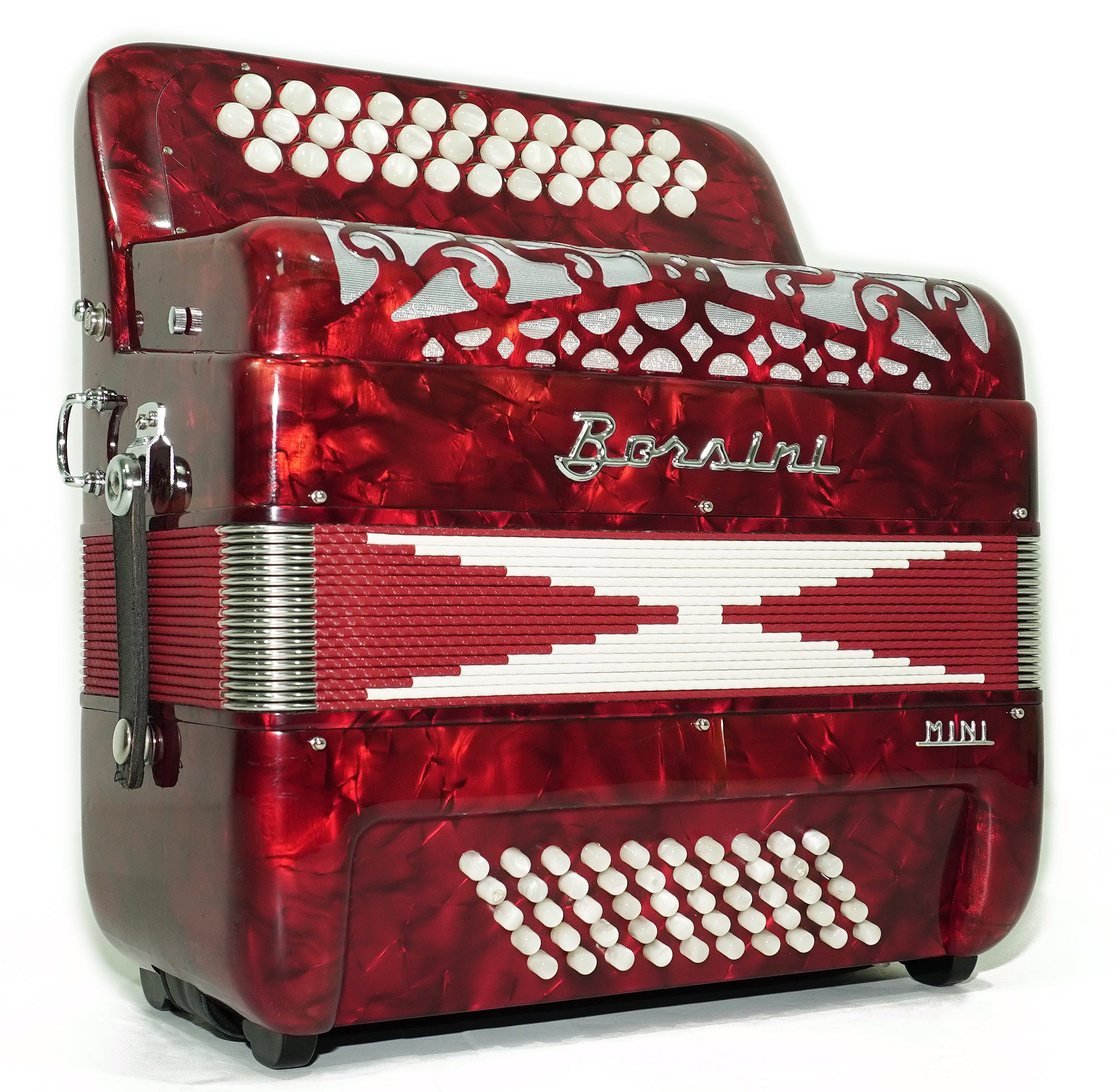 Borsini Mini 3 Row Button Accordion C Griff, made in Italy, Lightweight Rare Original Musical Instrument Accordeone de Botones for Beginners, 2742