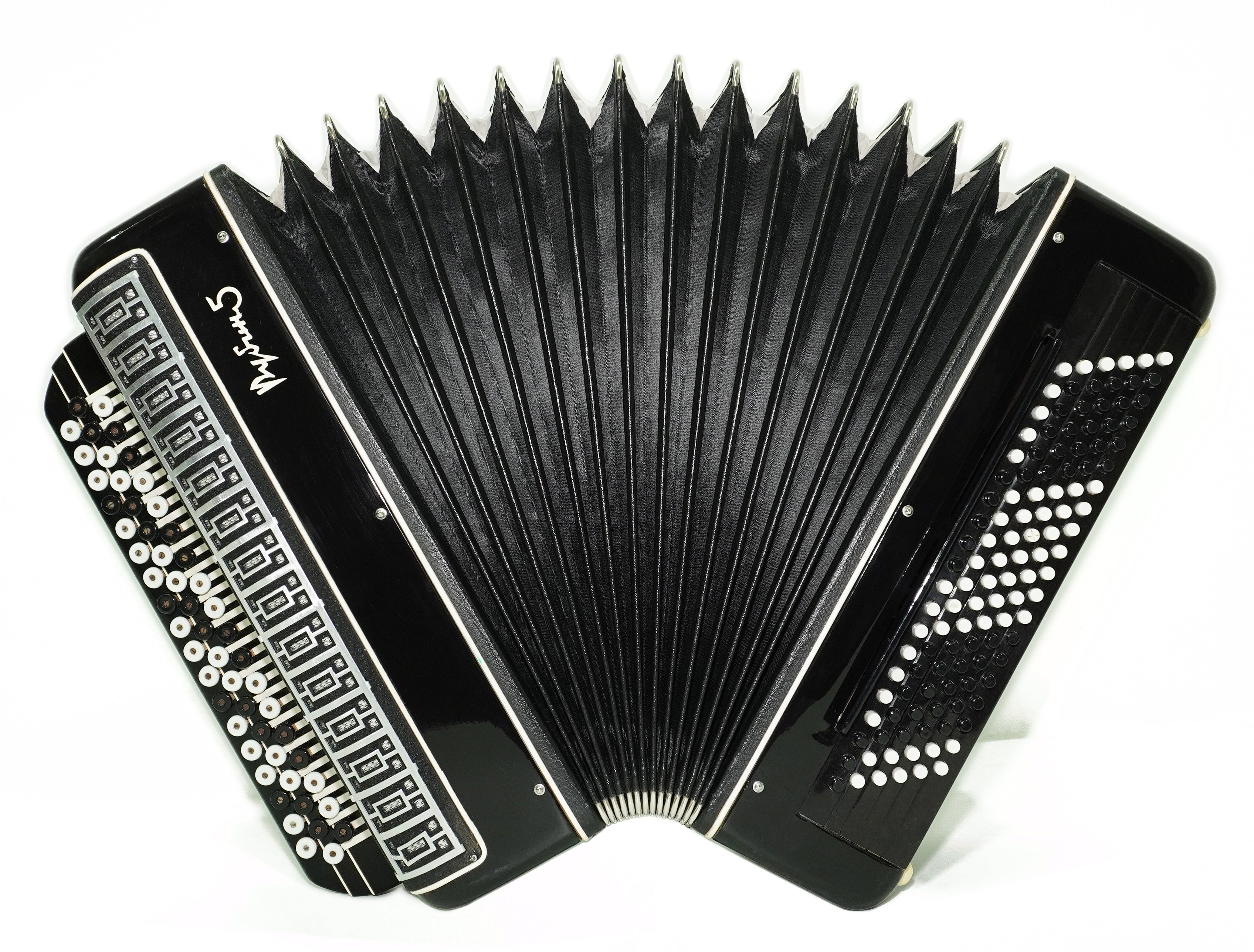 Converter Bayan Rubin 5 Free Bass and Stradella, 120 Bass Button Accordion, Vintage Russian Bayan Accordion, with Straps and Case, 2741