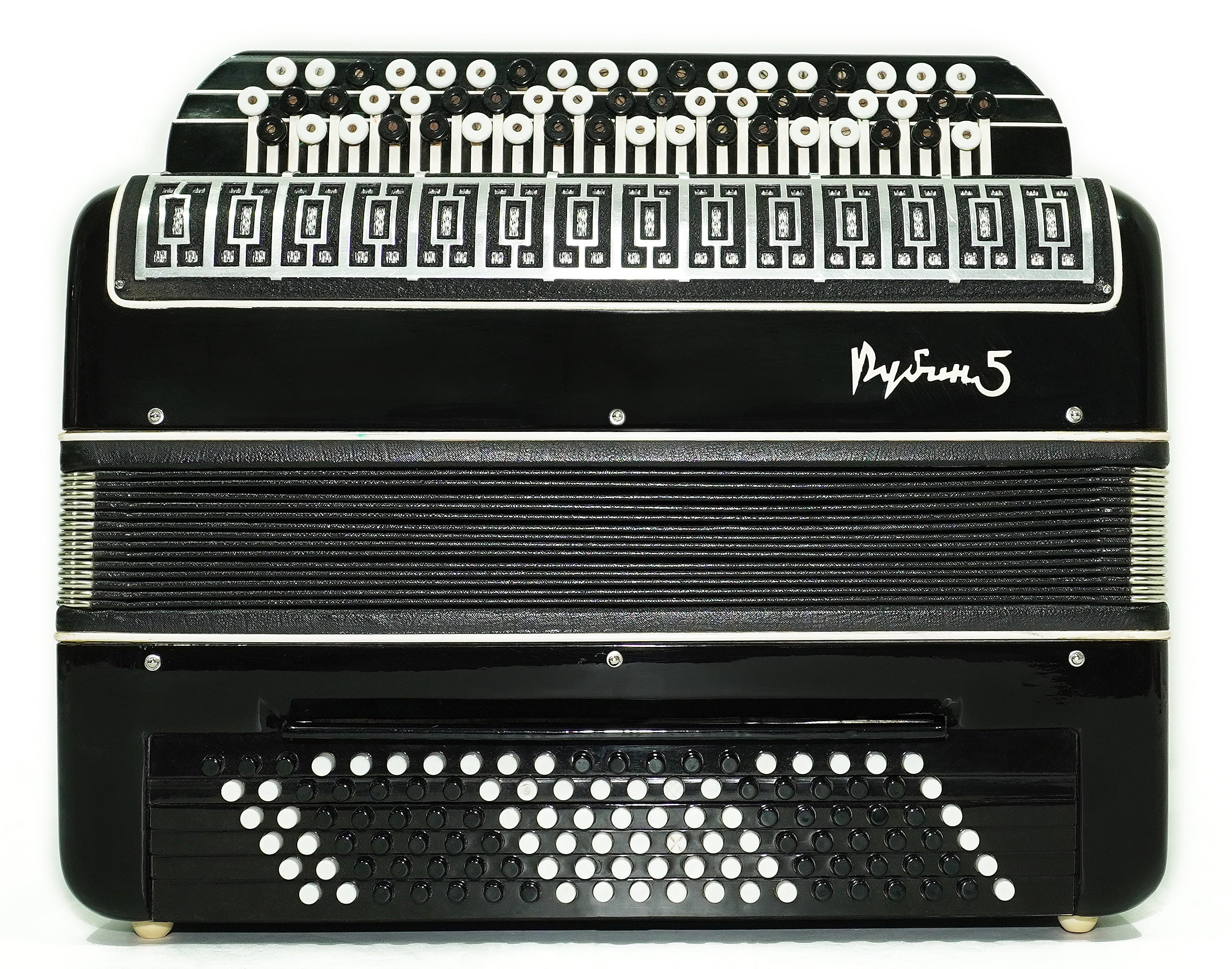 Converter Bayan Rubin 5 Free Bass and Stradella, 120 Bass Button Accordion, Vintage Russian Bayan Accordion, with Straps and Case, 2741