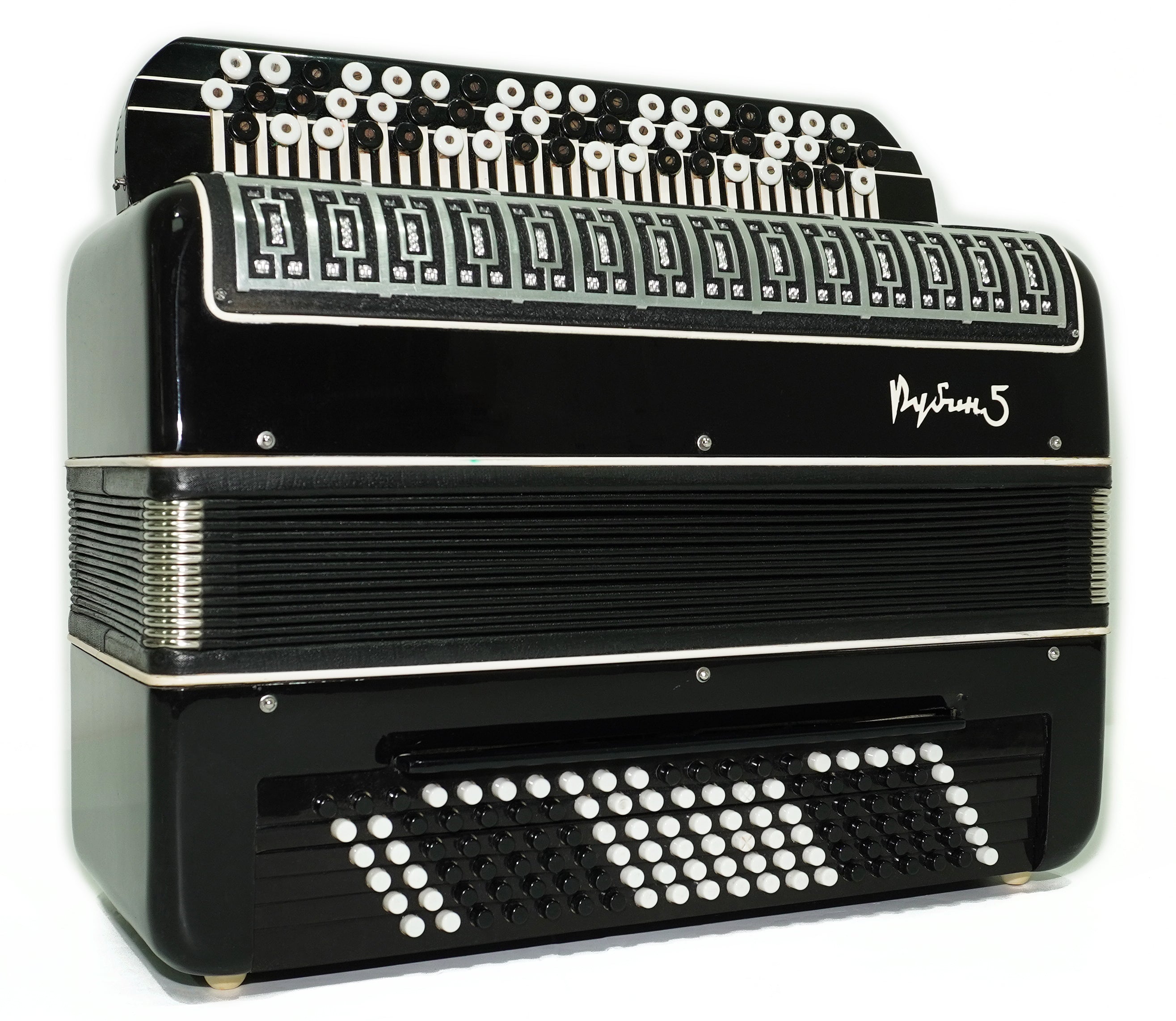 Converter Bayan Rubin 5 Free Bass and Stradella, 120 Bass Button Accordion, Vintage Russian Bayan Accordion, with Straps and Case, 2741