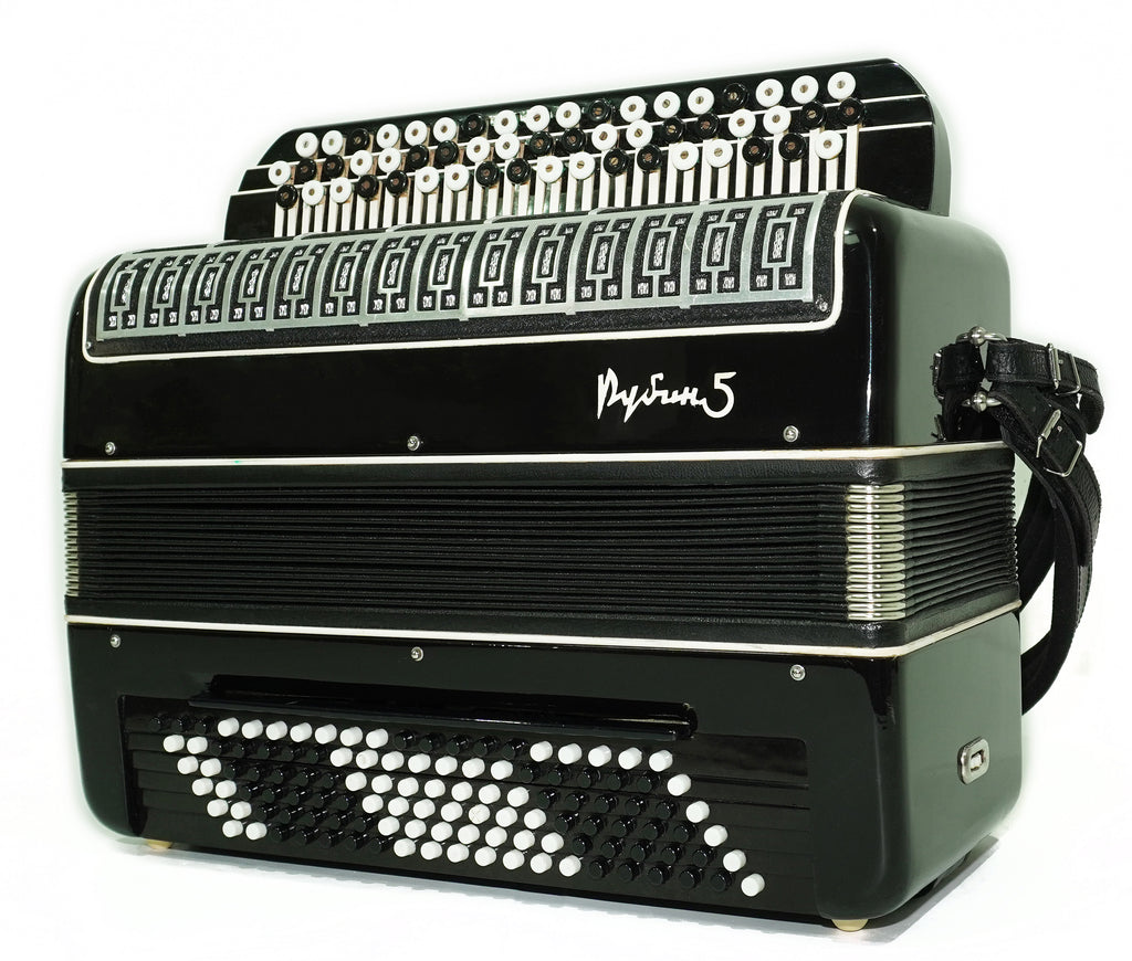 Converter Bayan Rubin 5 Free Bass and Stradella, 120 Bass Button Accordion, Vintage Russian Bayan Accordion, with Straps and Case, 2741